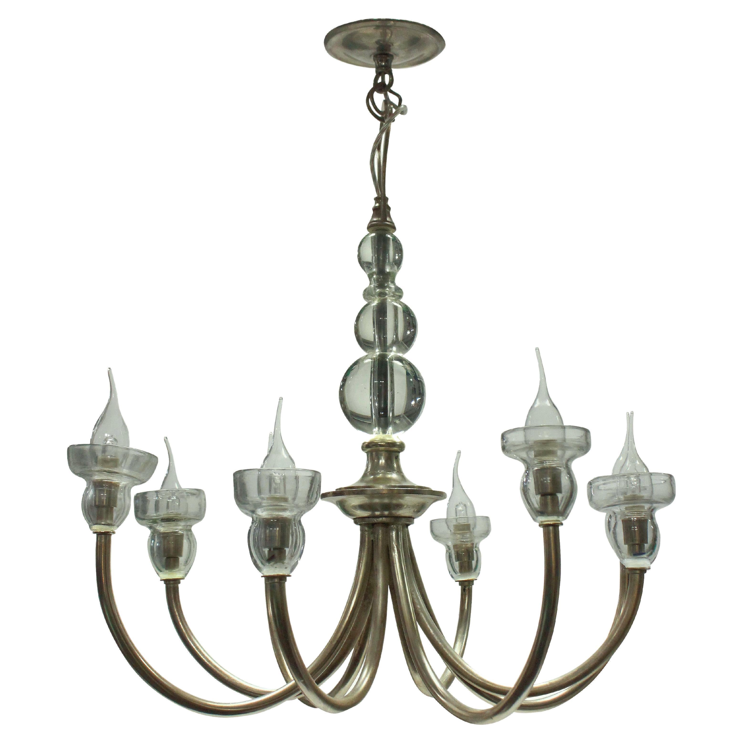 Midcentury Silver & Glass Chandelier For Sale