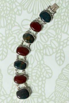 Midcentury Silver, Jasper and Carnelian Bracelet, Made in Sweden, 1958