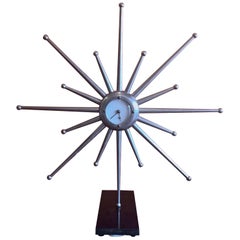 Midcentury Silver Plated Sunburst Mantle Clock