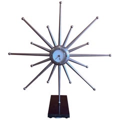 Retro Midcentury Silver Plated Sunburst Mantle Clock