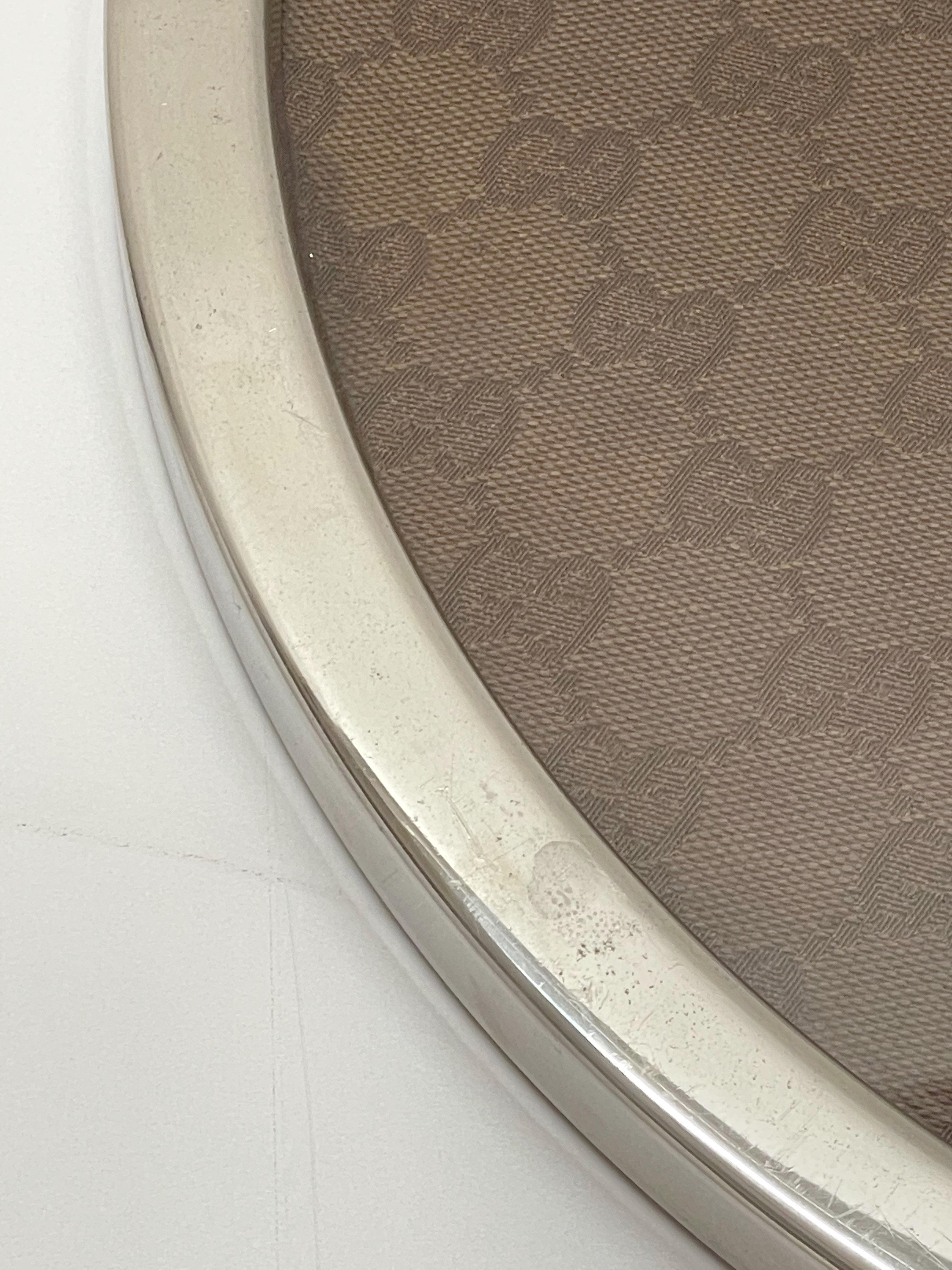 Midcentury Silvered Metal, Brown Fabric and Lucite Gucci Italian Tray, 1969 5