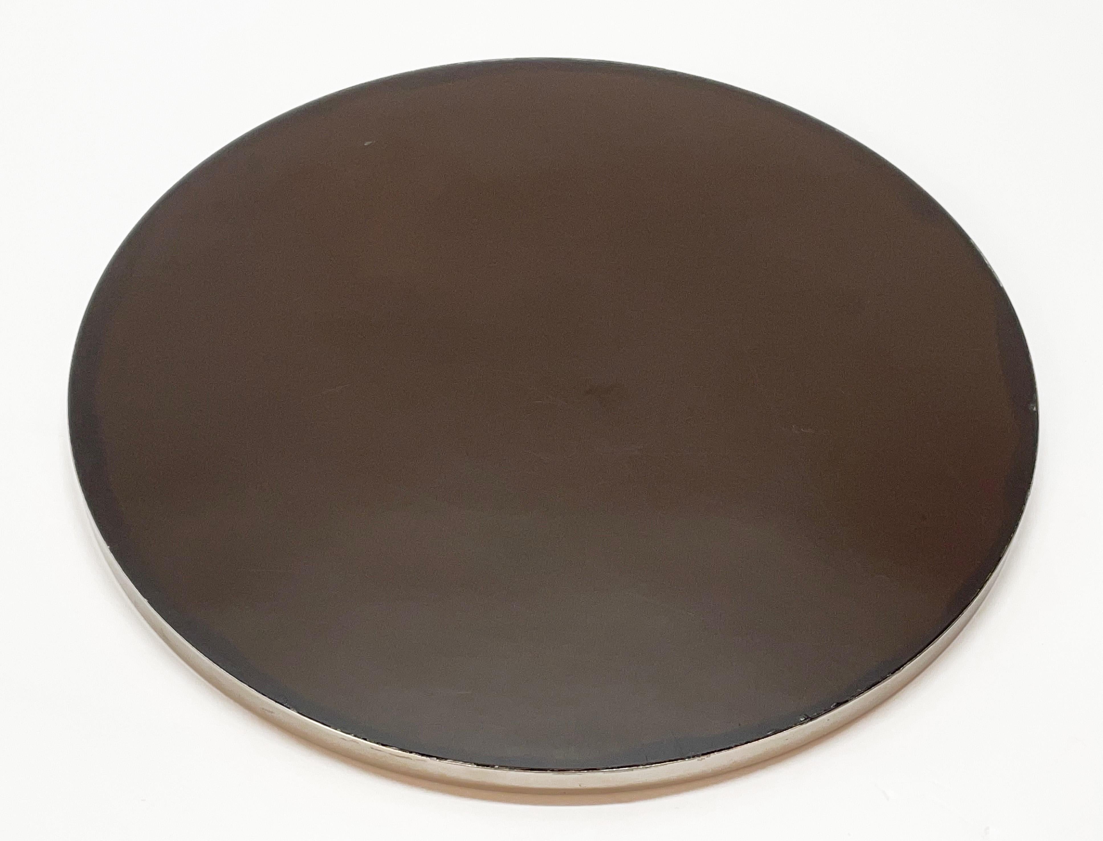 Midcentury Silvered Metal, Brown Fabric and Lucite Gucci Italian Tray, 1969 6