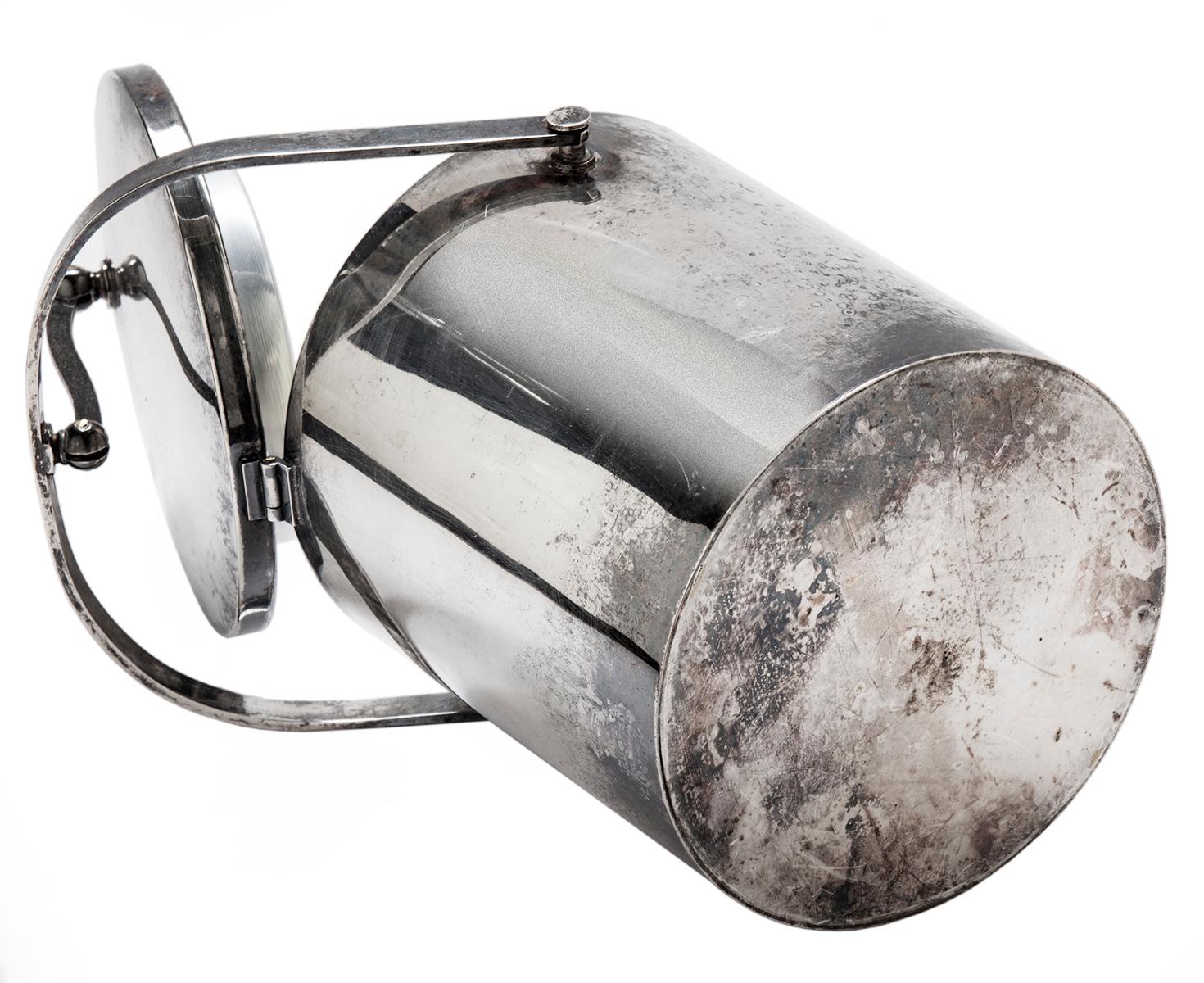 Silver Plate Midcentury Silverplated Cylindrical Ice Bucket For Sale
