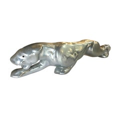 Midcentury Silvertone Panther Aluminium Statue Lampe