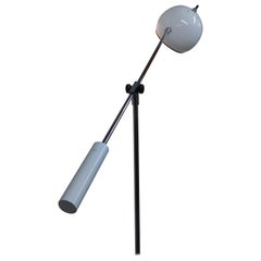 Midcentury Single Arm Adjustable Floor Lamp in Chrome and White Enamel