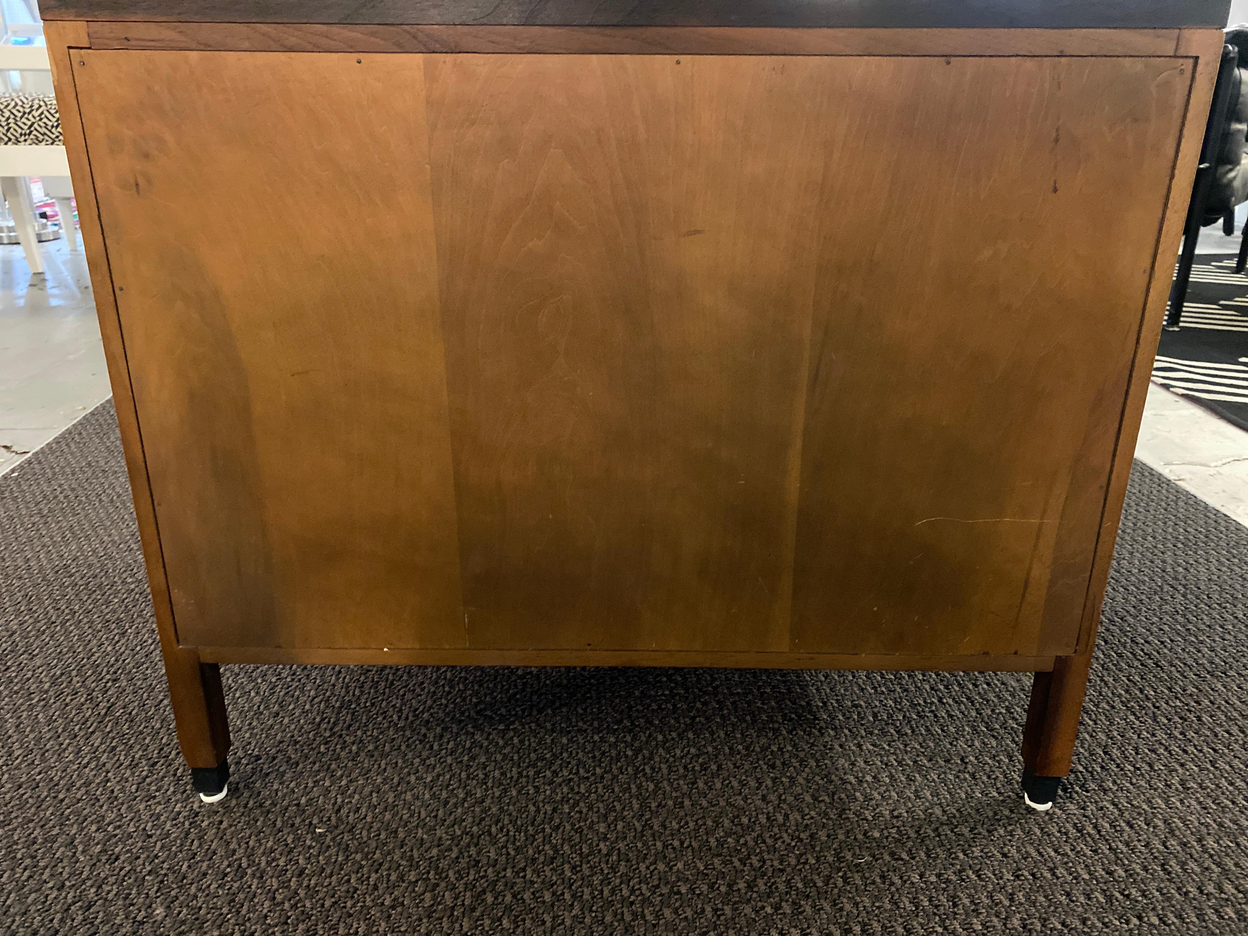 American Midcentury Single Drawer Walnut and Wicker Nightstand