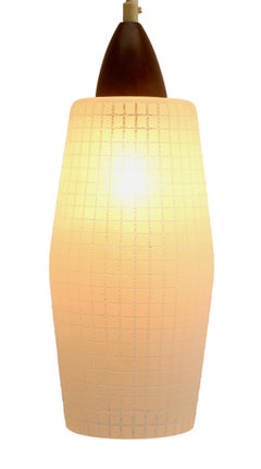 Midcentury Single Pendant Light, Teak with Frosted Optical Shade