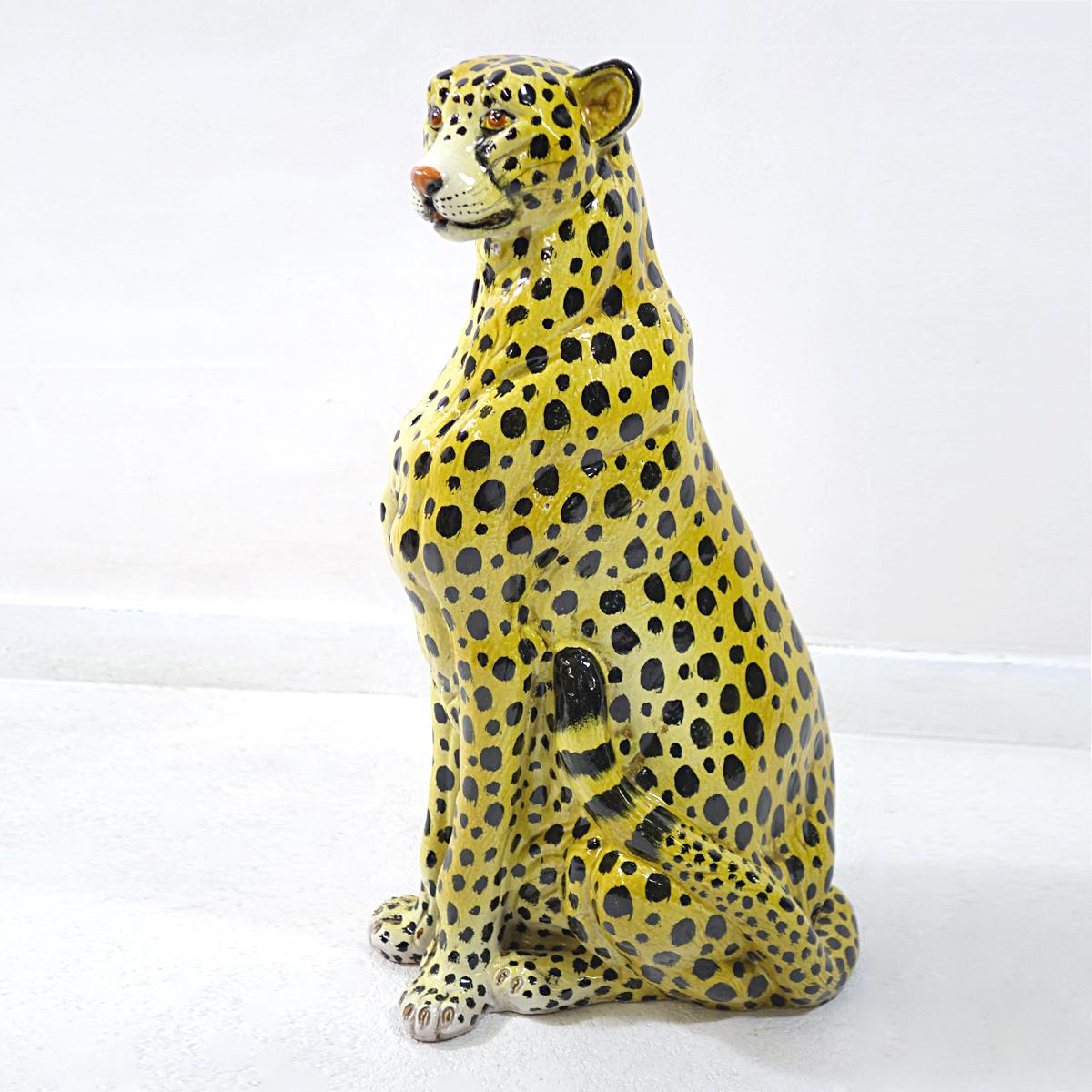 Italian Midcentury Sitting Cheetah Made of Molded Ceramic, Marked X.MY For Sale