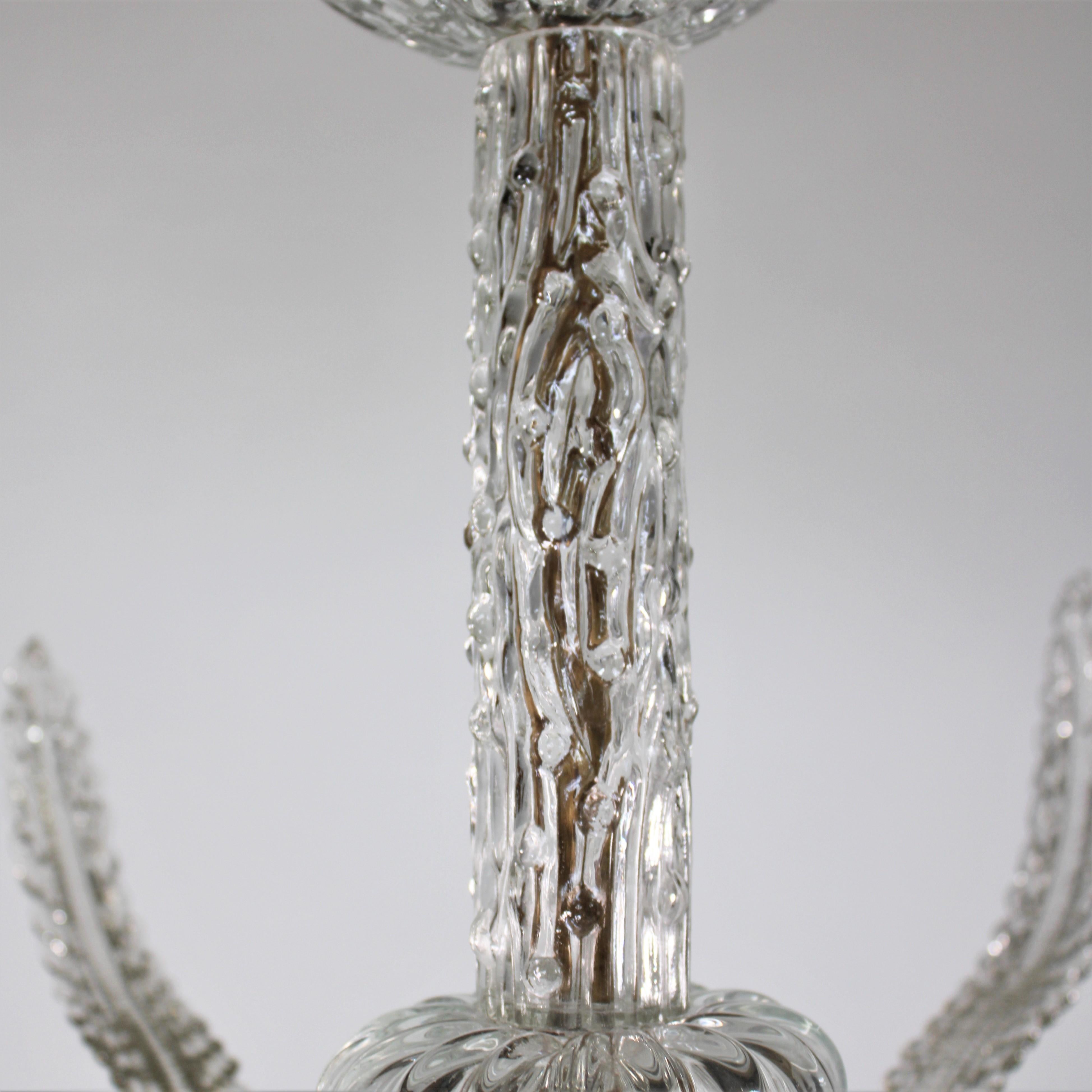 20th Century Midcentury Six Arm Bullicante and Rigaree Murano Chandelier  For Sale