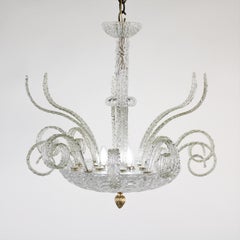 Midcentury Six Arm Bullicante and Rigaree Murano Chandelier