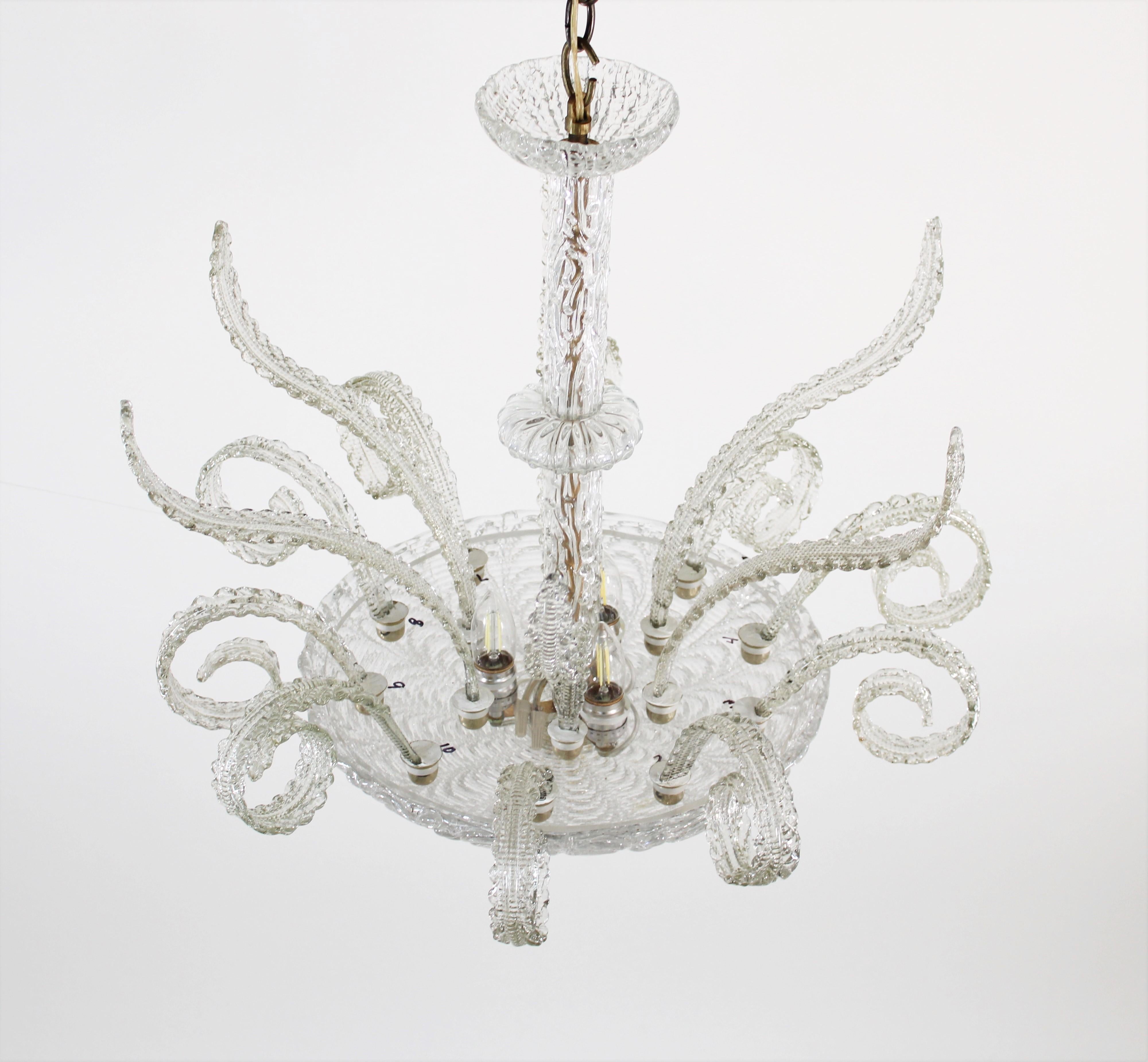 Mid-Century Modern Midcentury Six Arm Bullicante and Rigaree Murano Chandelier  For Sale