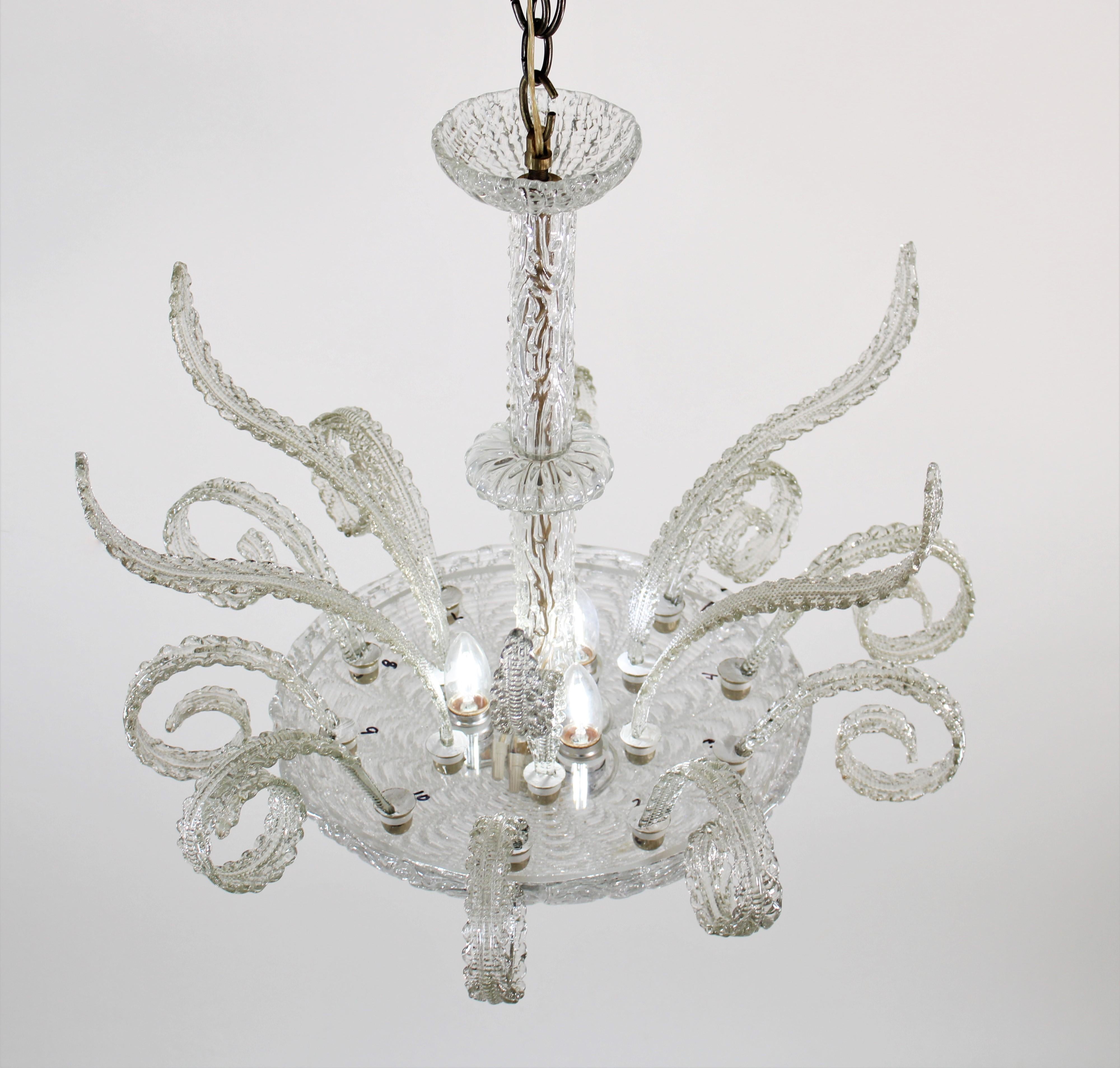 Italian Midcentury Six Arm Bullicante and Rigaree Murano Chandelier  For Sale