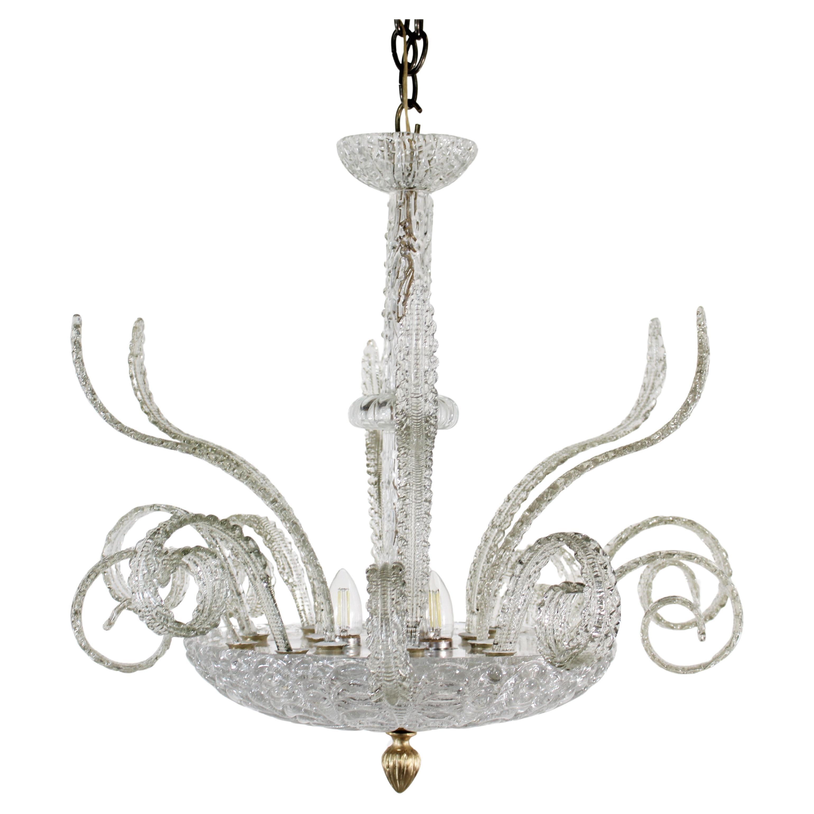 Midcentury Six Arm Bullicante and Rigaree Murano Chandelier  For Sale