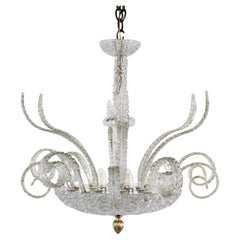 Vintage Midcentury Six Arm Bullicante and Rigaree Murano Chandelier 