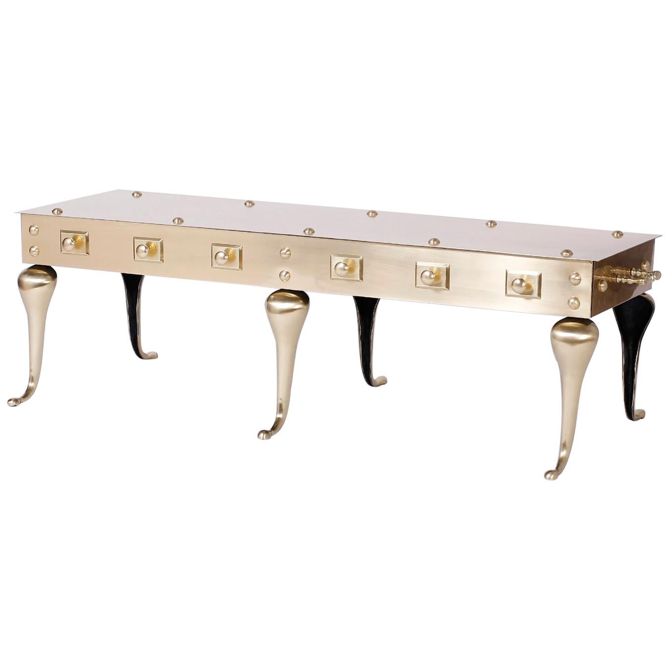 Midcentury Six Legged Brass Coffee or Cocktail Table For Sale