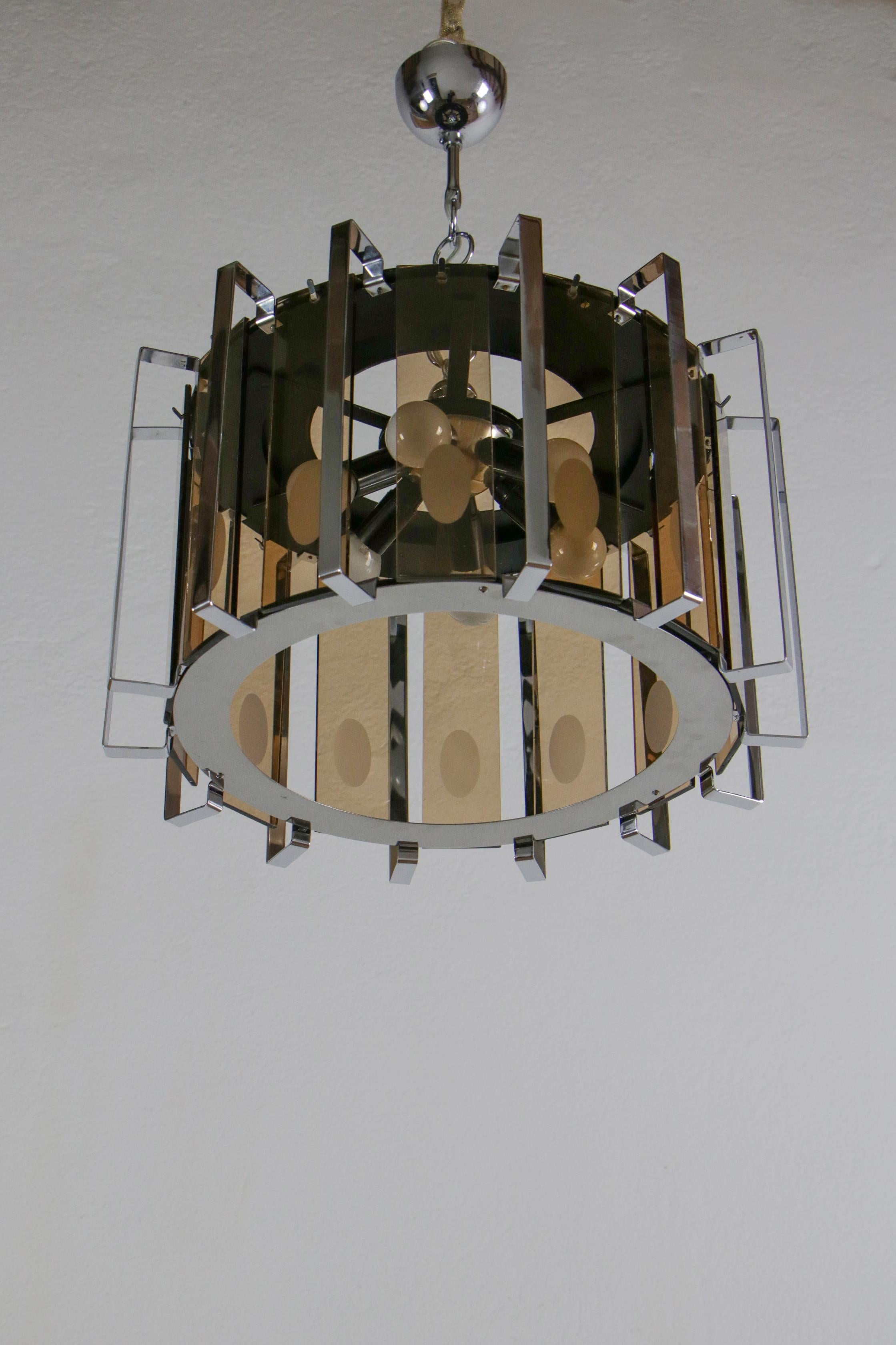 Mid-Century Modern Midcentury Six Lights Black and Chromed Chandelier Attributed to Gino Vistosi For Sale