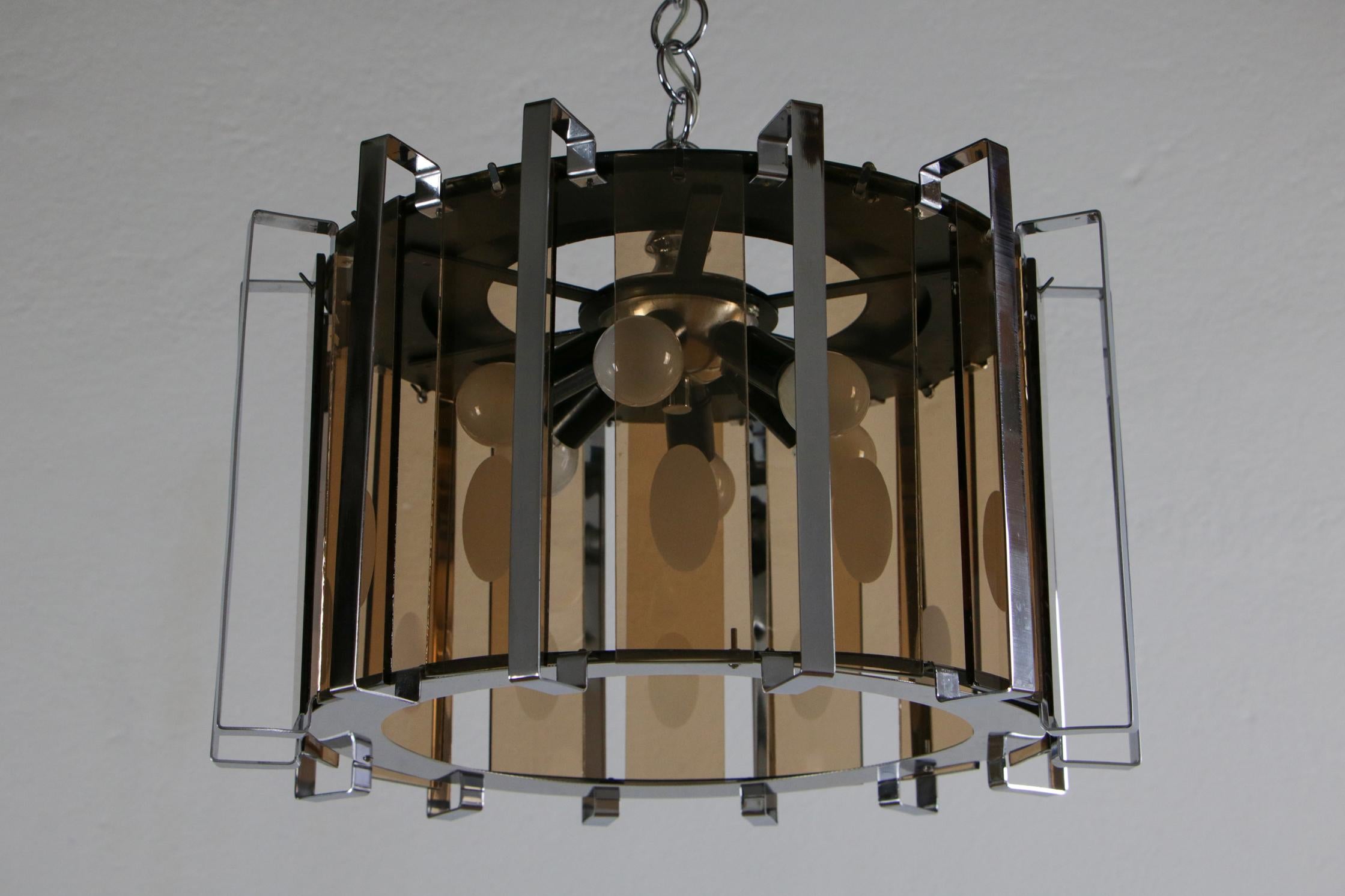 Italian Midcentury Six Lights Black and Chromed Chandelier Attributed to Gino Vistosi For Sale