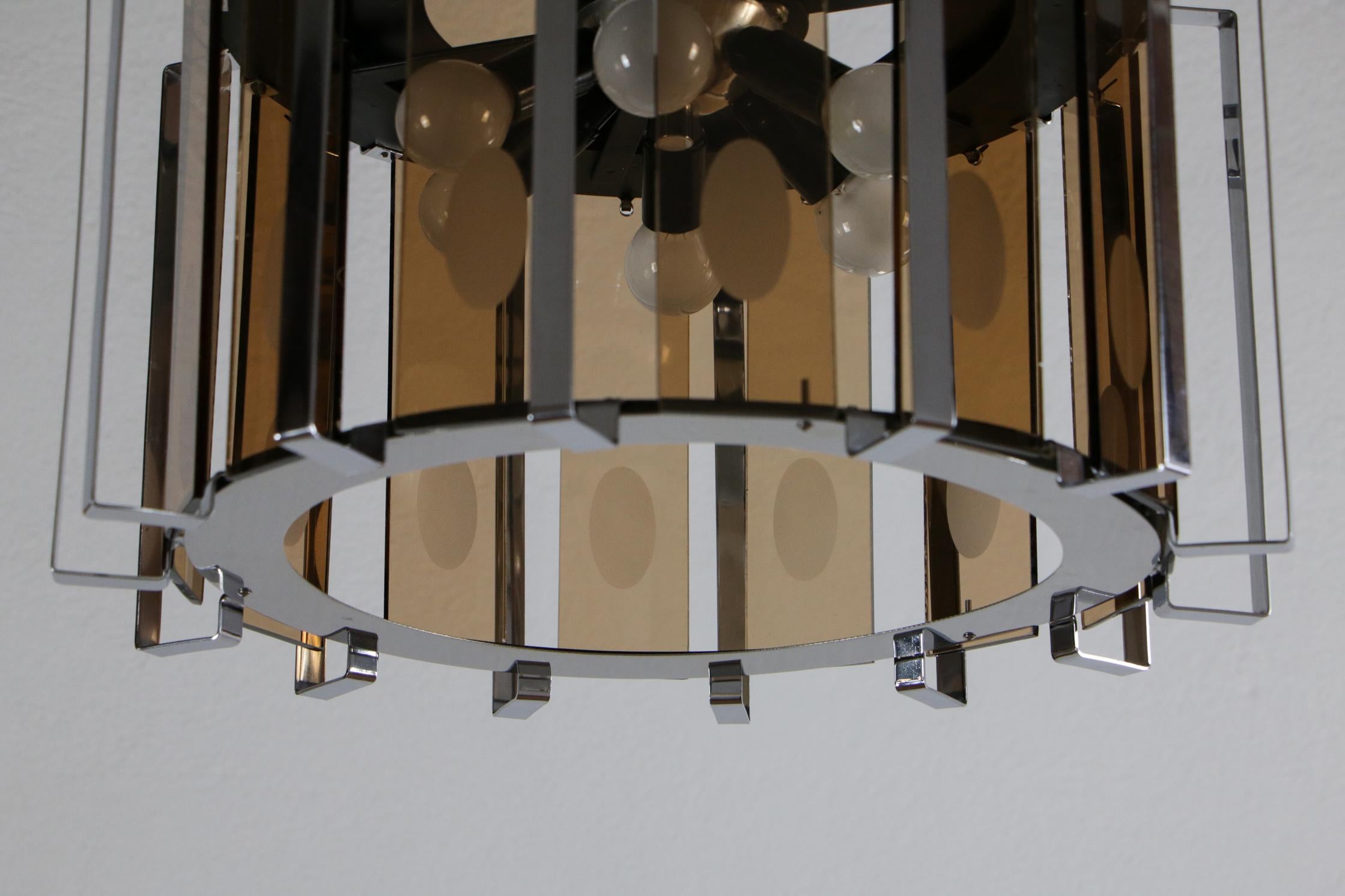 Mid-20th Century Midcentury Six Lights Black and Chromed Chandelier Attributed to Gino Vistosi For Sale