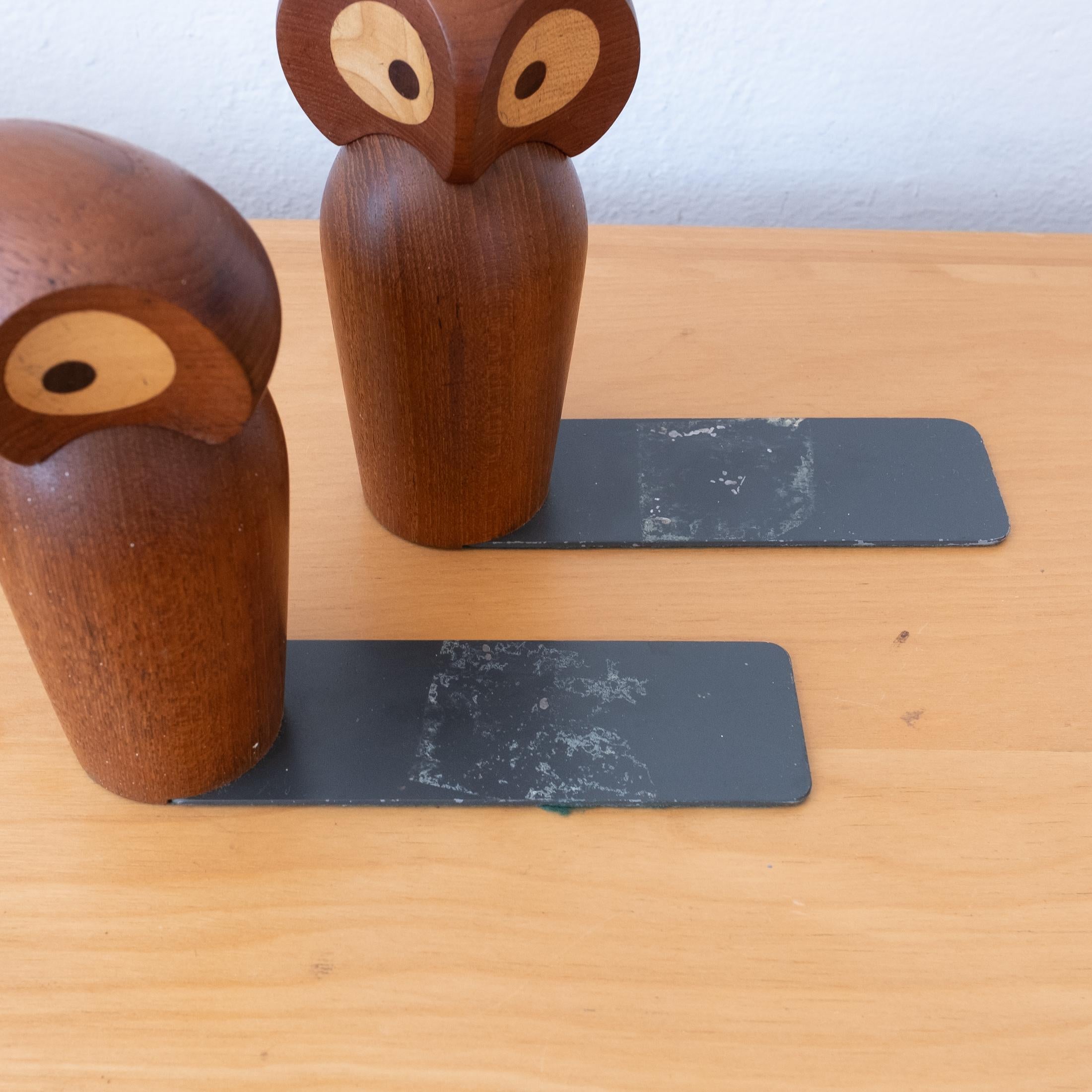 Midcentury Skjode Skjern Teak Owl Bookends from Denmark 3