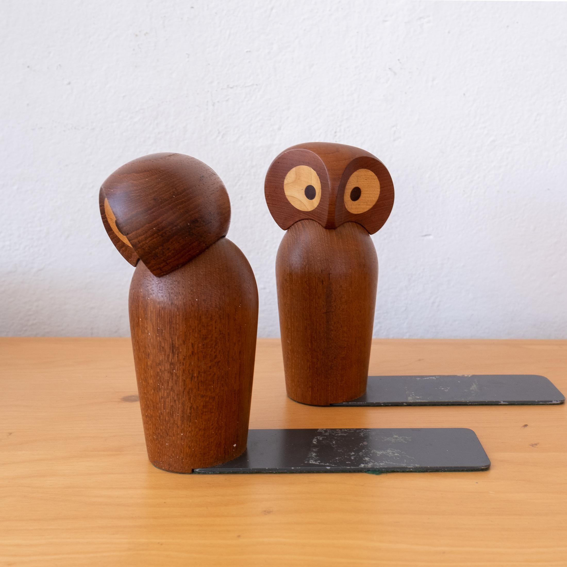 Midcentury Skjode Skjern Teak Owl Bookends from Denmark 4