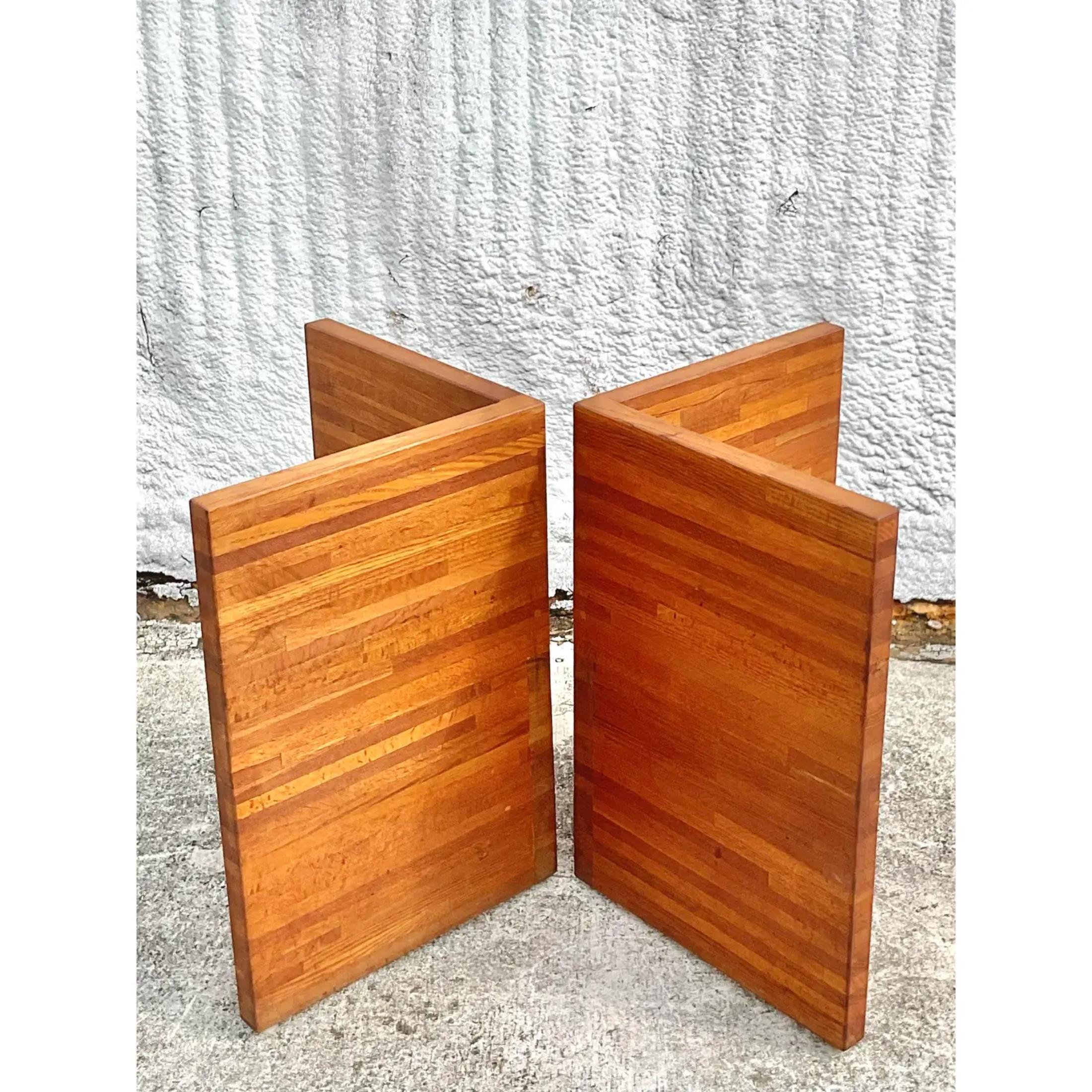 Midcentury Slab Butcher Block L Shaped Dining Table Pedestals - a Pair In Good Condition In west palm beach, FL
