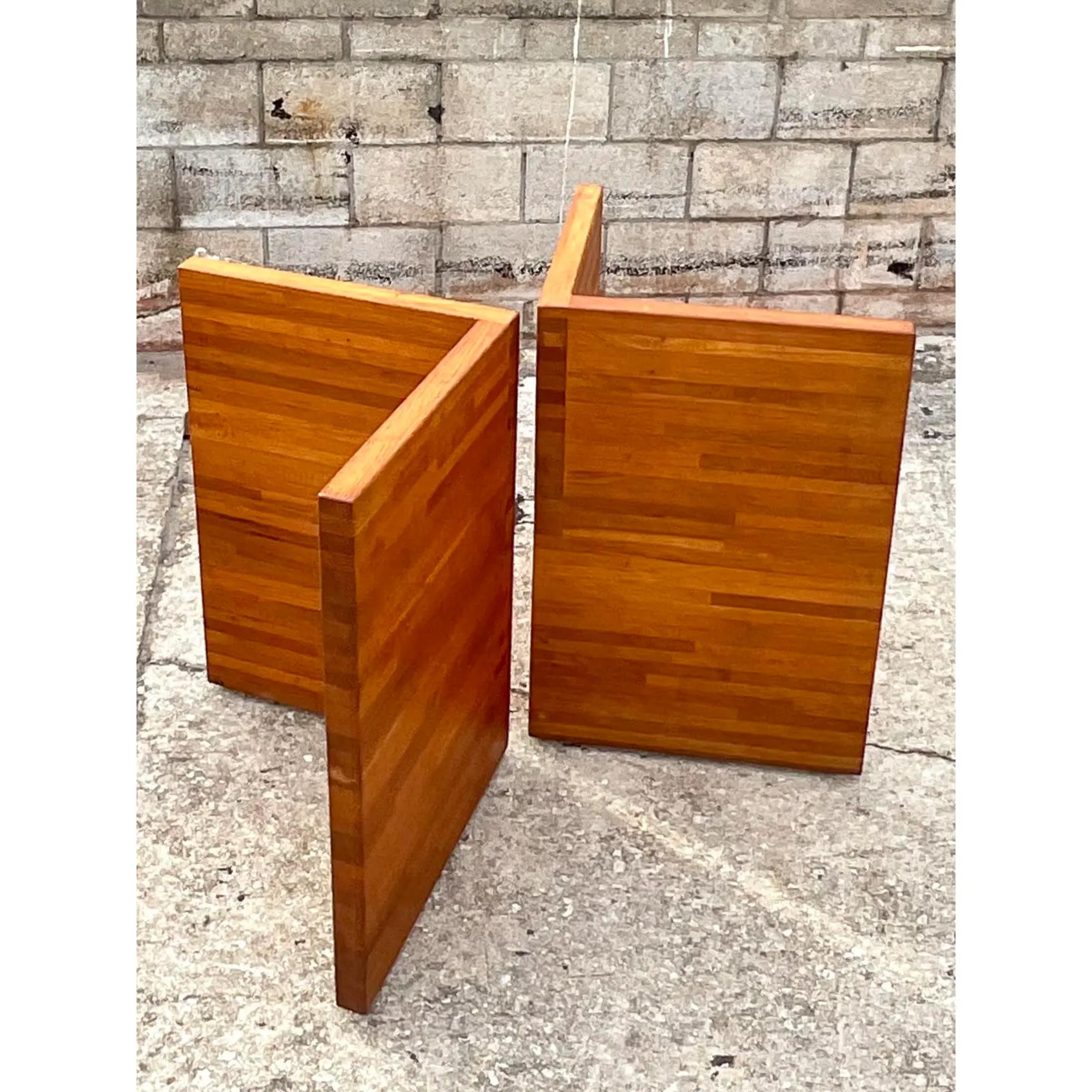 Midcentury Slab Butcher Block L Shaped Dining Table Pedestals - a Pair 1