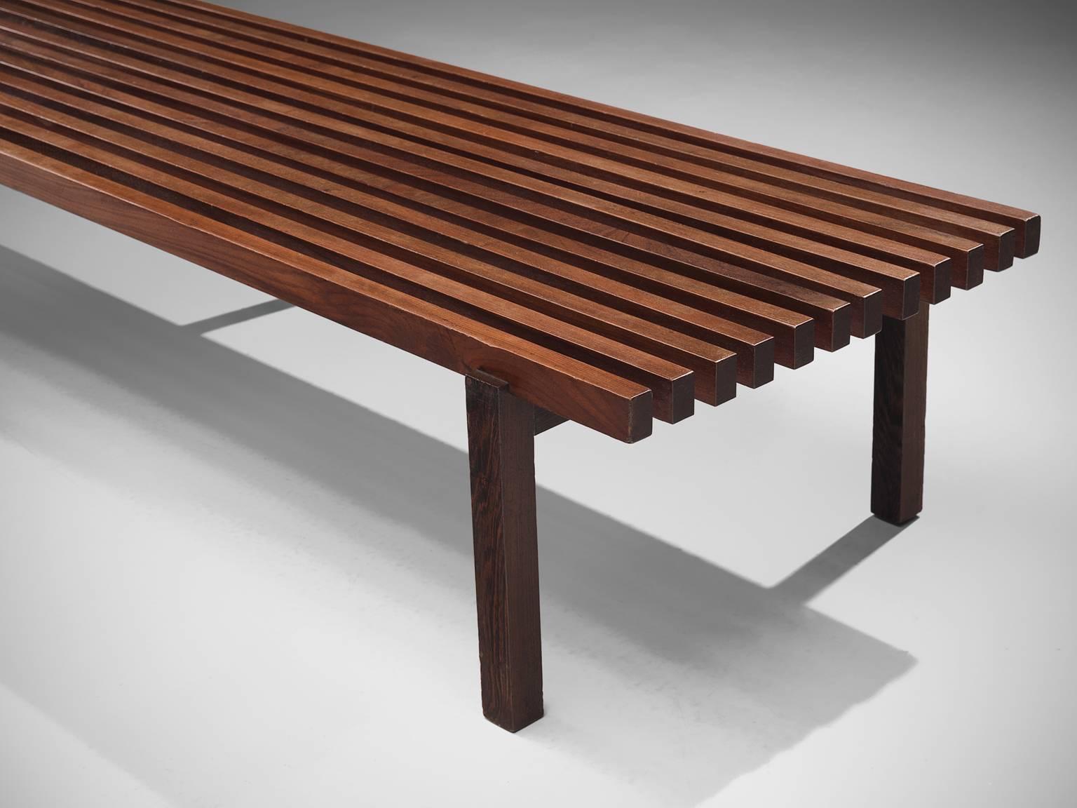 Midcentury Slat Bench in Wenge Wood and Stained Ash (Europäisch)
