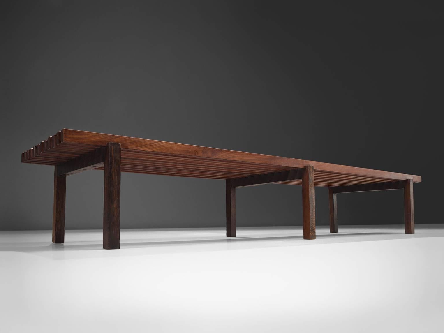 Midcentury Slat Bench in Wenge Wood and Stained Ash (Gebeizt)