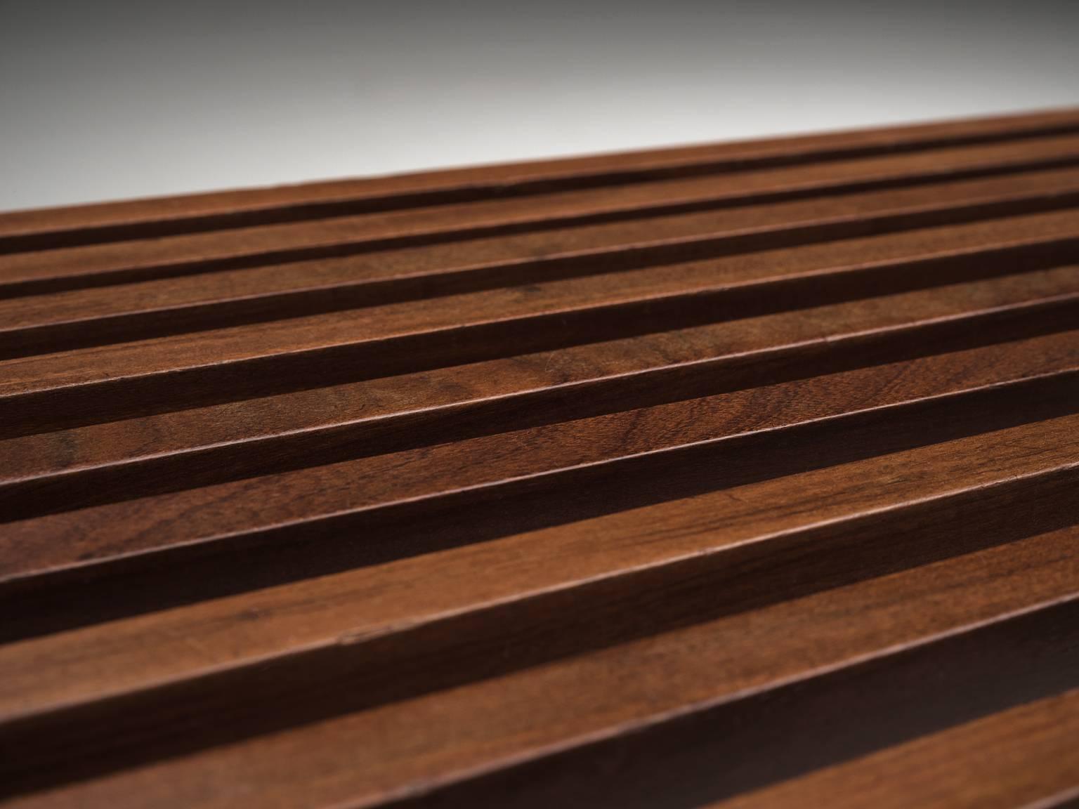 Midcentury Slat Bench in Wenge Wood and Stained Ash (Mitte des 20. Jahrhunderts)