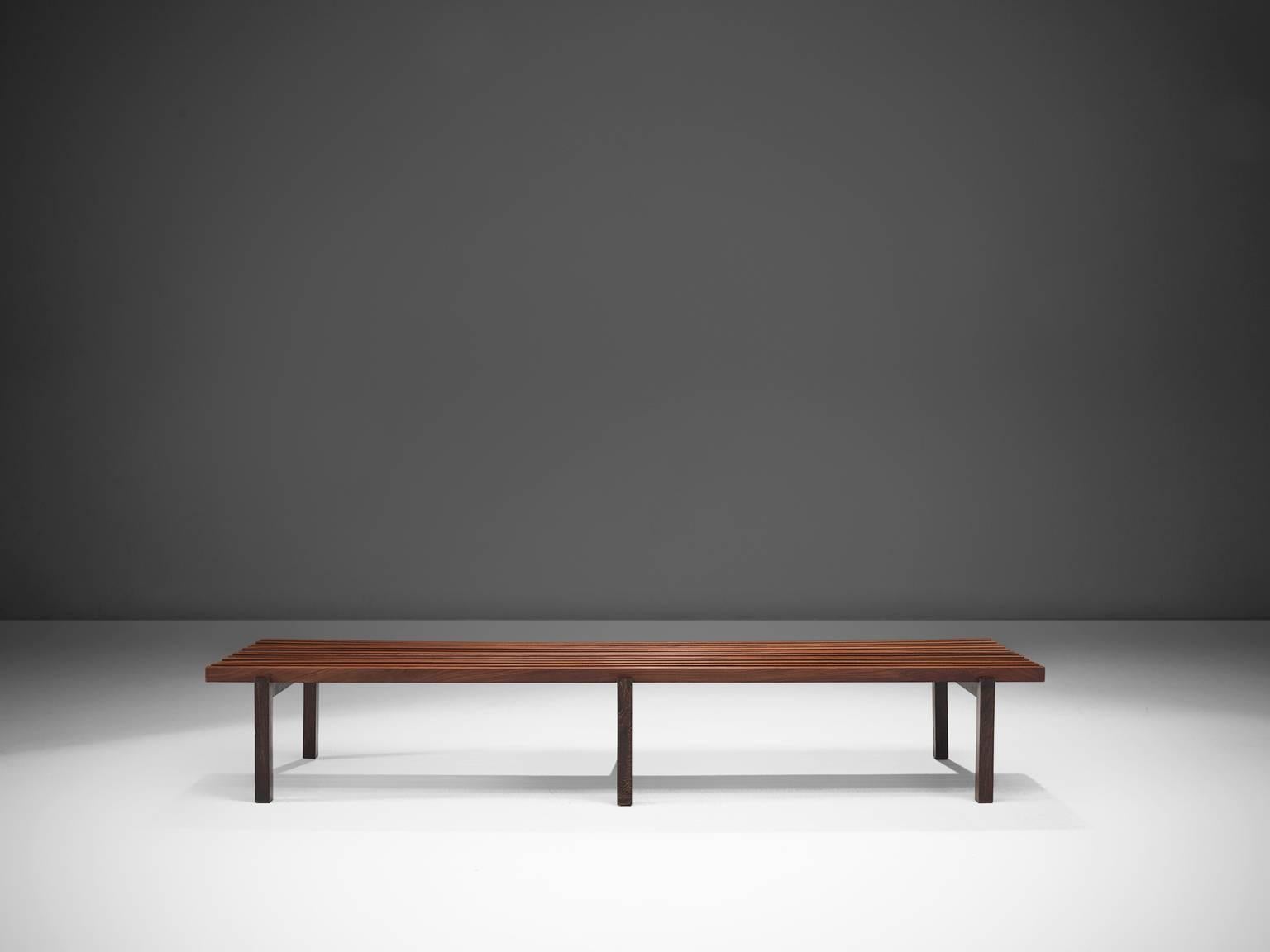 Midcentury Slat Bench in Wenge Wood and Stained Ash (Asche)