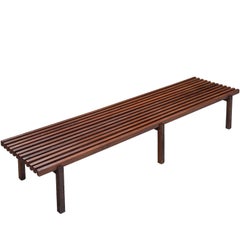 Midcentury Slat Bench in Wenge Wood and Stained Ash
