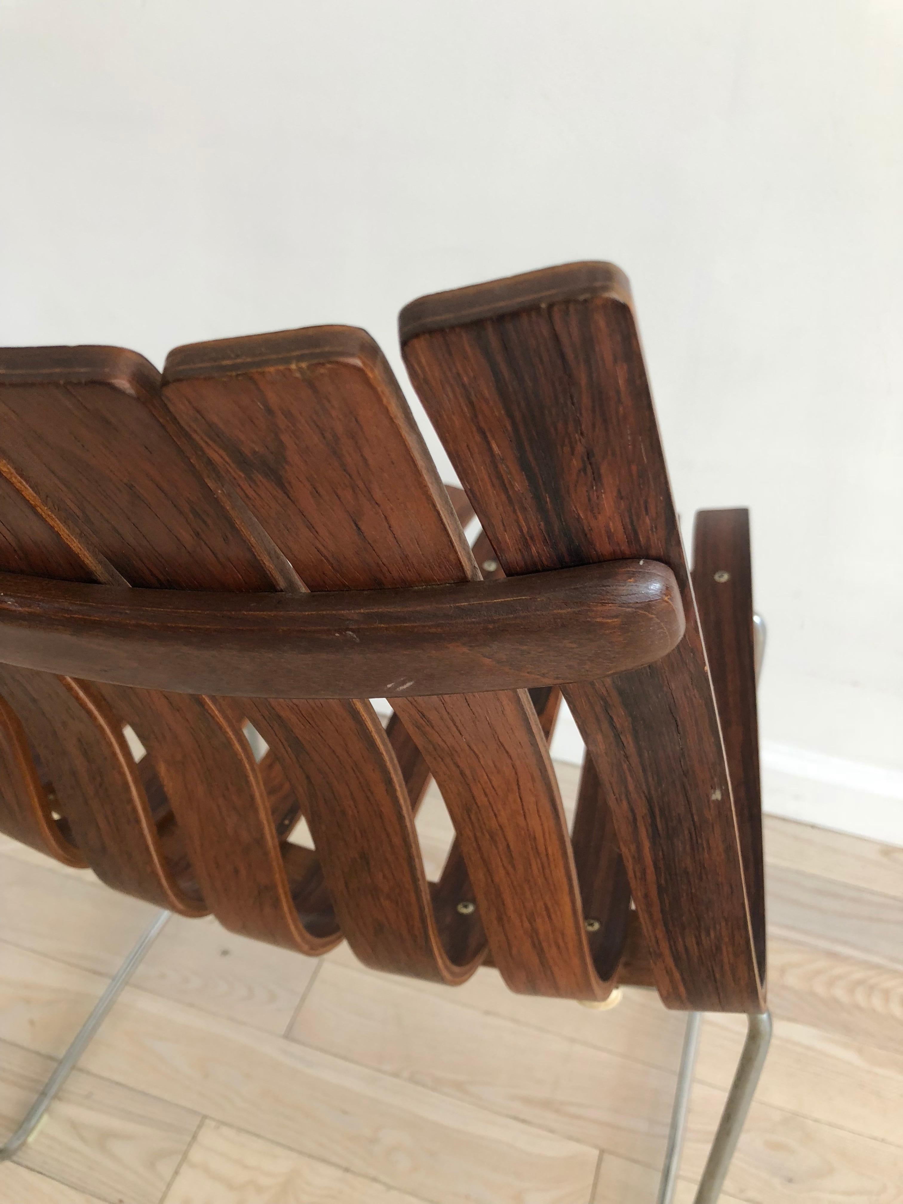 Midcentury Slated Rosewood Hans Brattrud for Hove Mobler Norwegian Chair For Sale 6
