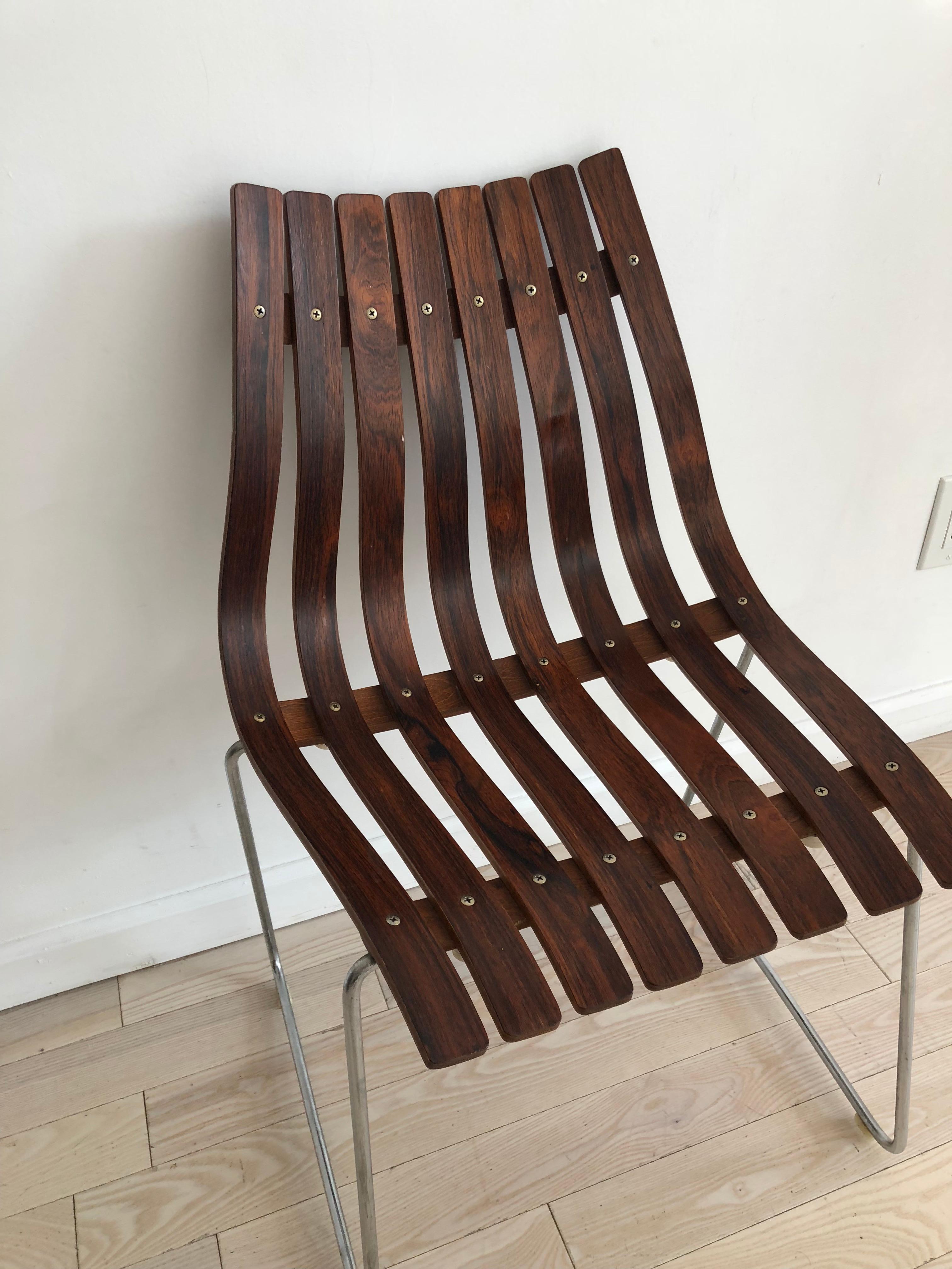 Midcentury Slated Rosewood Hans Brattrud for Hove Mobler Norwegian Chair For Sale 8