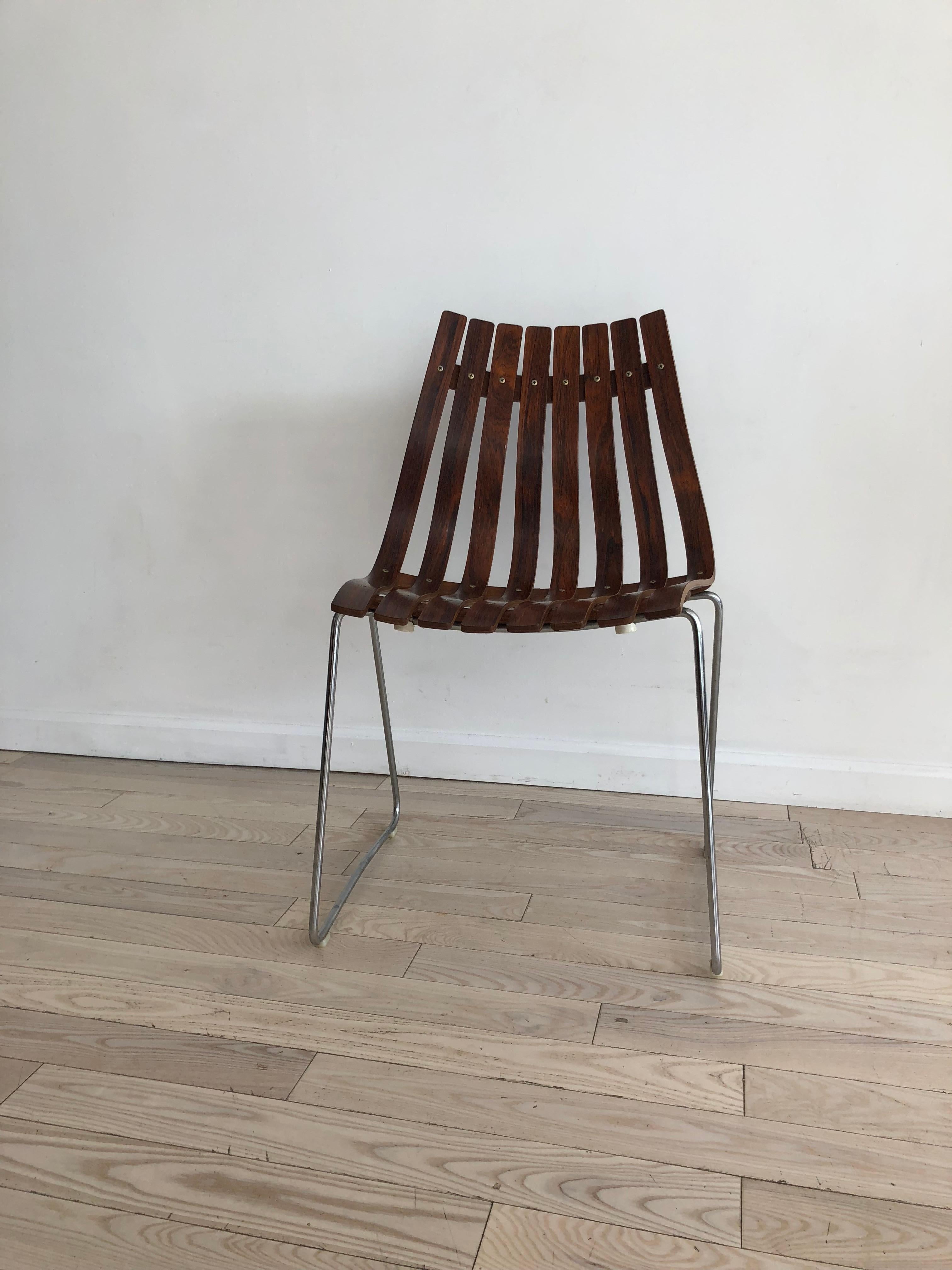 Midcentury Slated Rosewood Hans Brattrud for Hove Mobler Norwegian Chair For Sale 1
