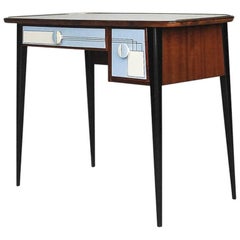 Midcentury Small Desk with Hand-Painted Pattern, 1950s