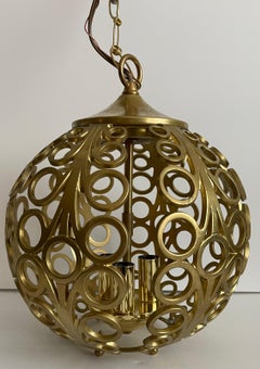 Midcentury Small Pierced Gold Metal Geometric Pendant Light