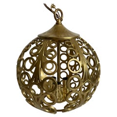 Midcentury Small Pierced Gold Metal Geometric Pendant Light