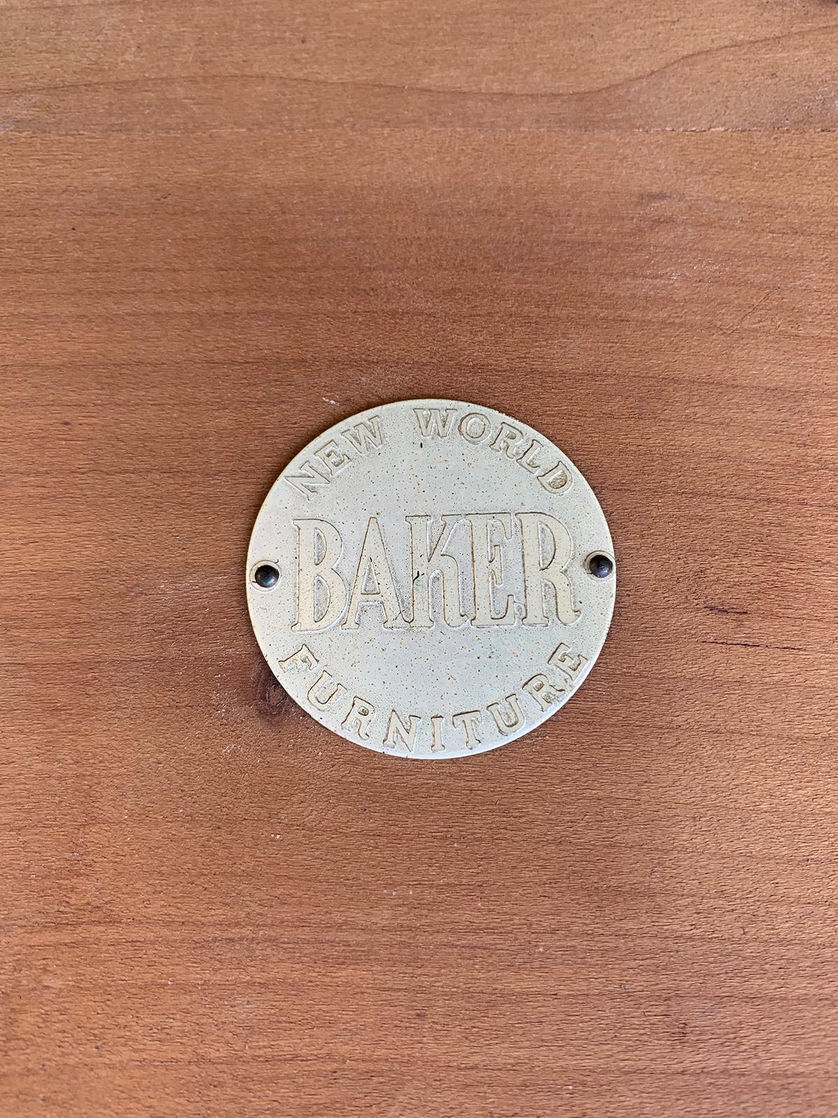Mid-20th Century Small Wood/Brass Table by Baker Furniture, Marked
Baker Furniture mark on underside.