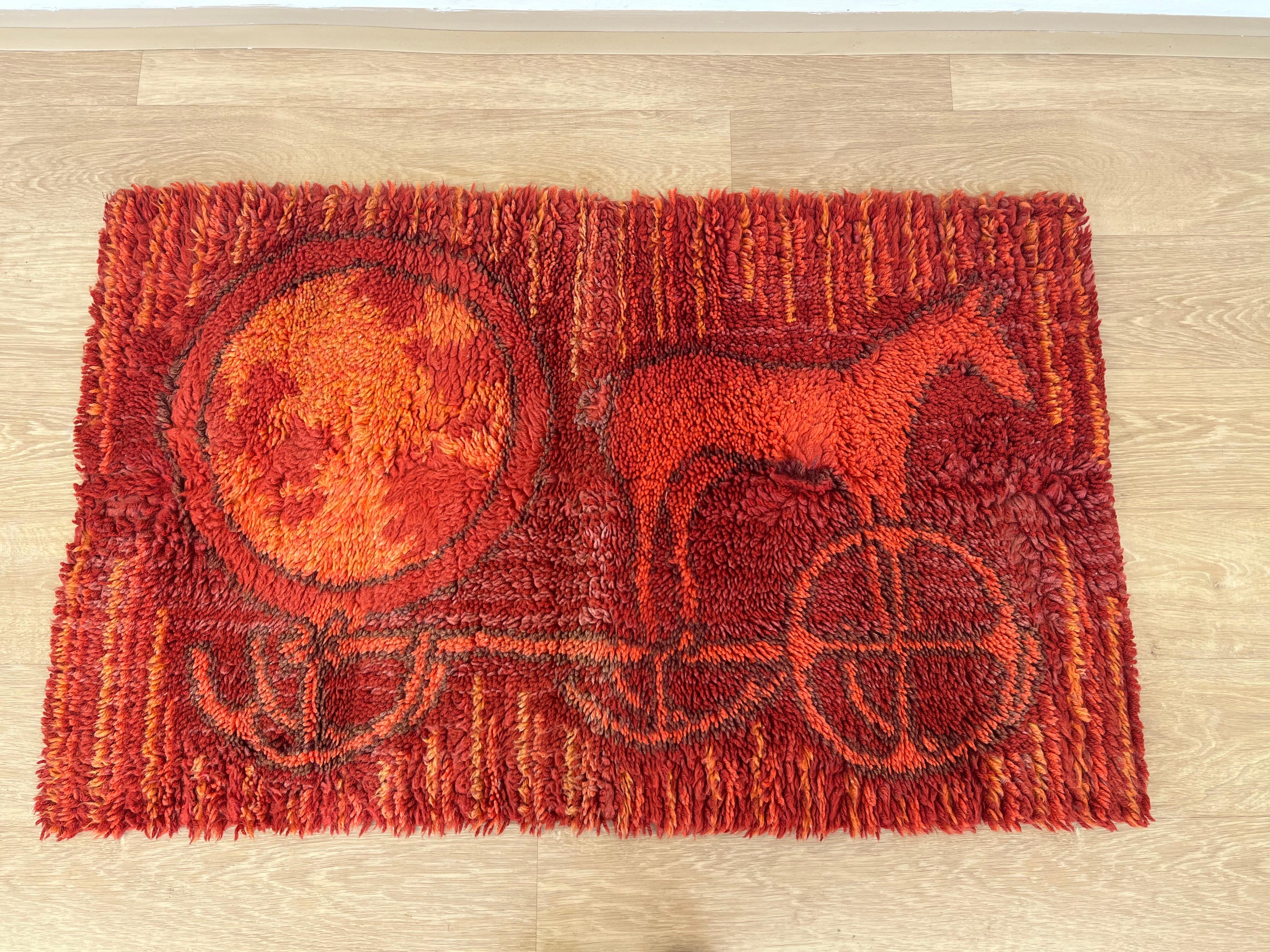 Mid-Century Modern Midcentury Small Wool Ege Rya Carpet / Rug, Denmark, 1960s For Sale