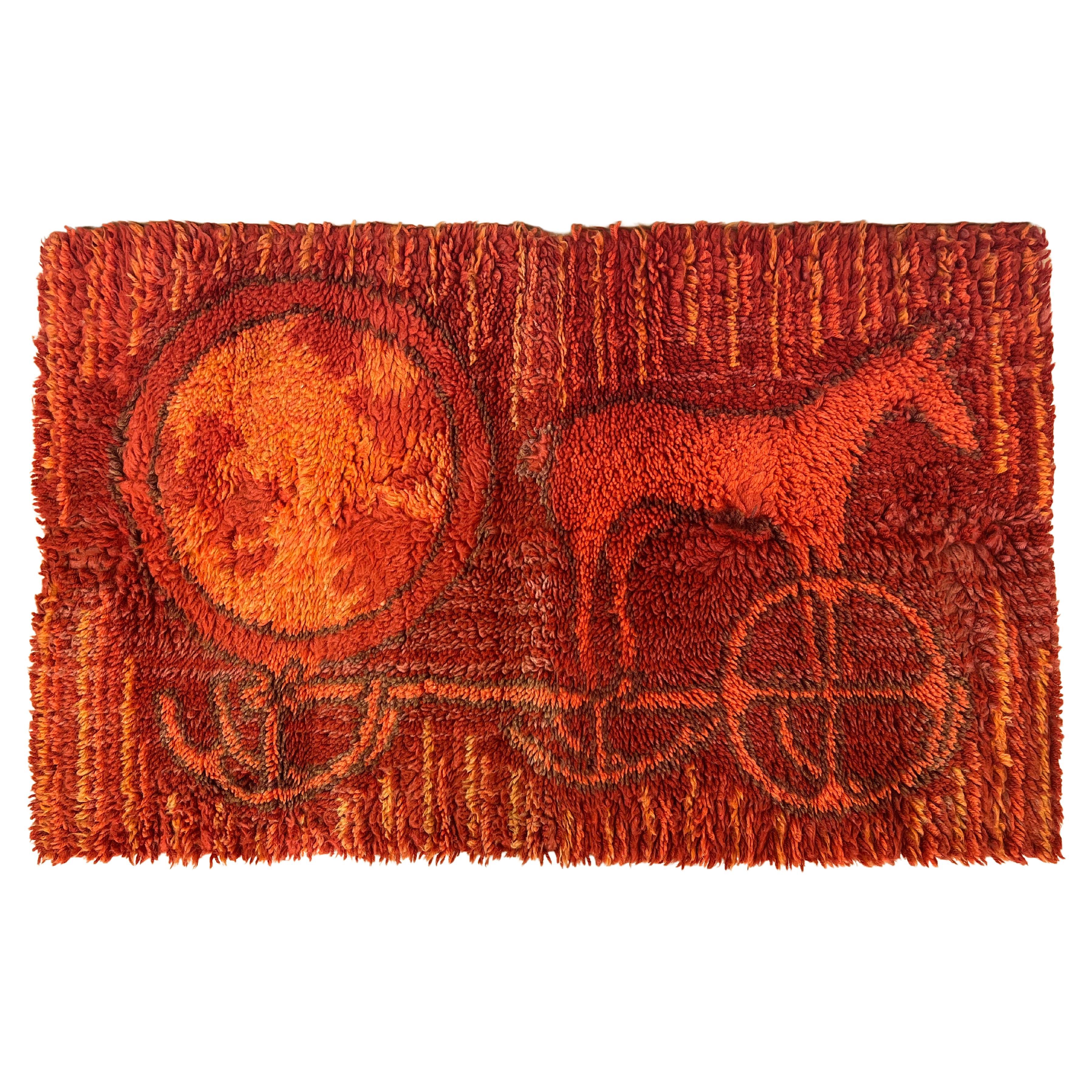 Midcentury Small Wool Ege Rya Carpet / Rug, Denmark, 1960s