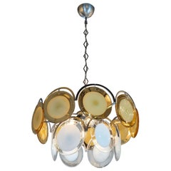 Midcentury Smoked Citrine and White Murano Glass Chandelier Vistosi Attributed