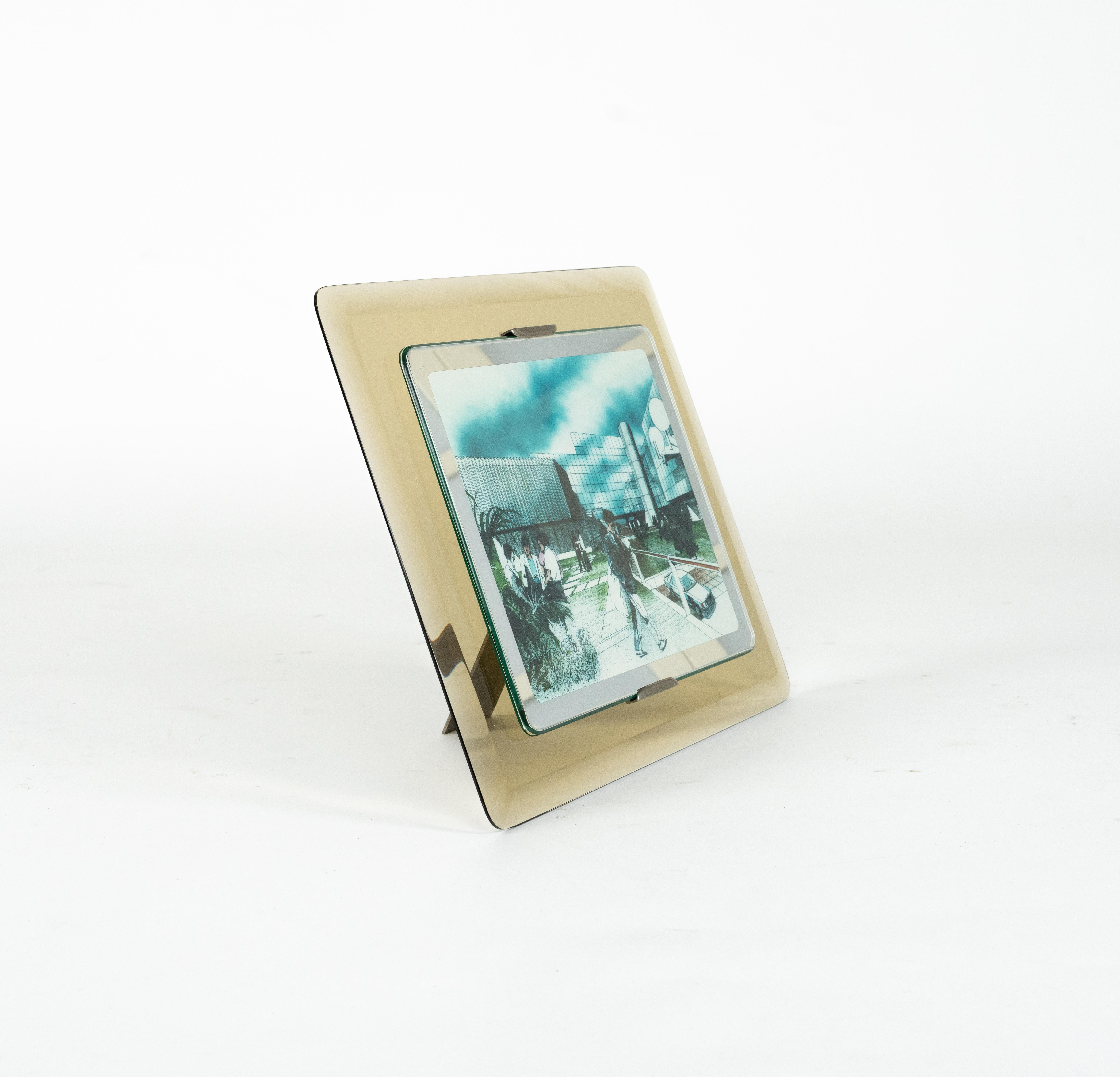 italien Cadre en verre fumé du milieu du siècle Attribué à Fontana Arte, Italie 1970 en vente