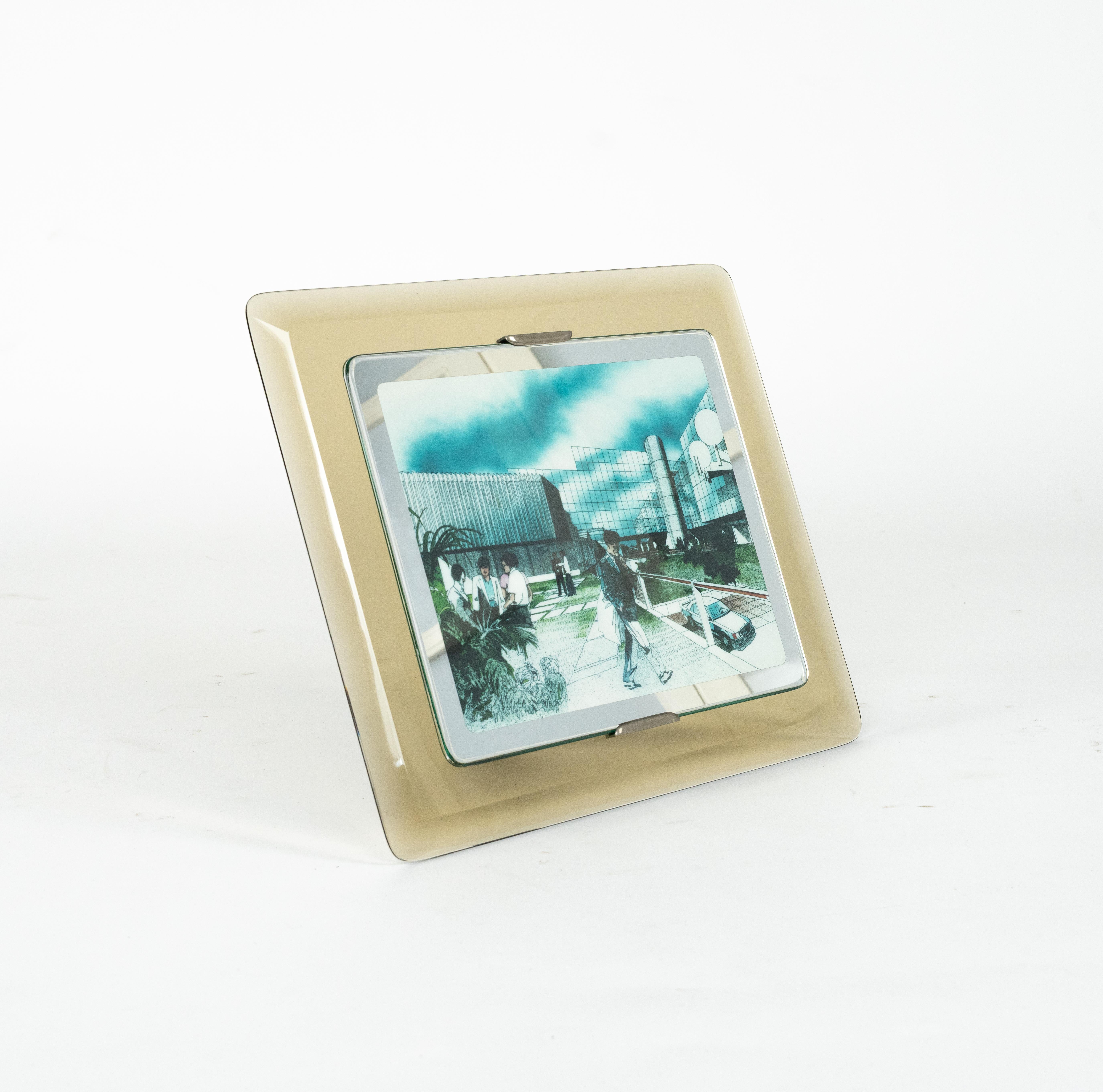 Cadre en verre fumé du milieu du siècle Attribué à Fontana Arte, Italie 1970 Bon état - En vente à Rome, IT