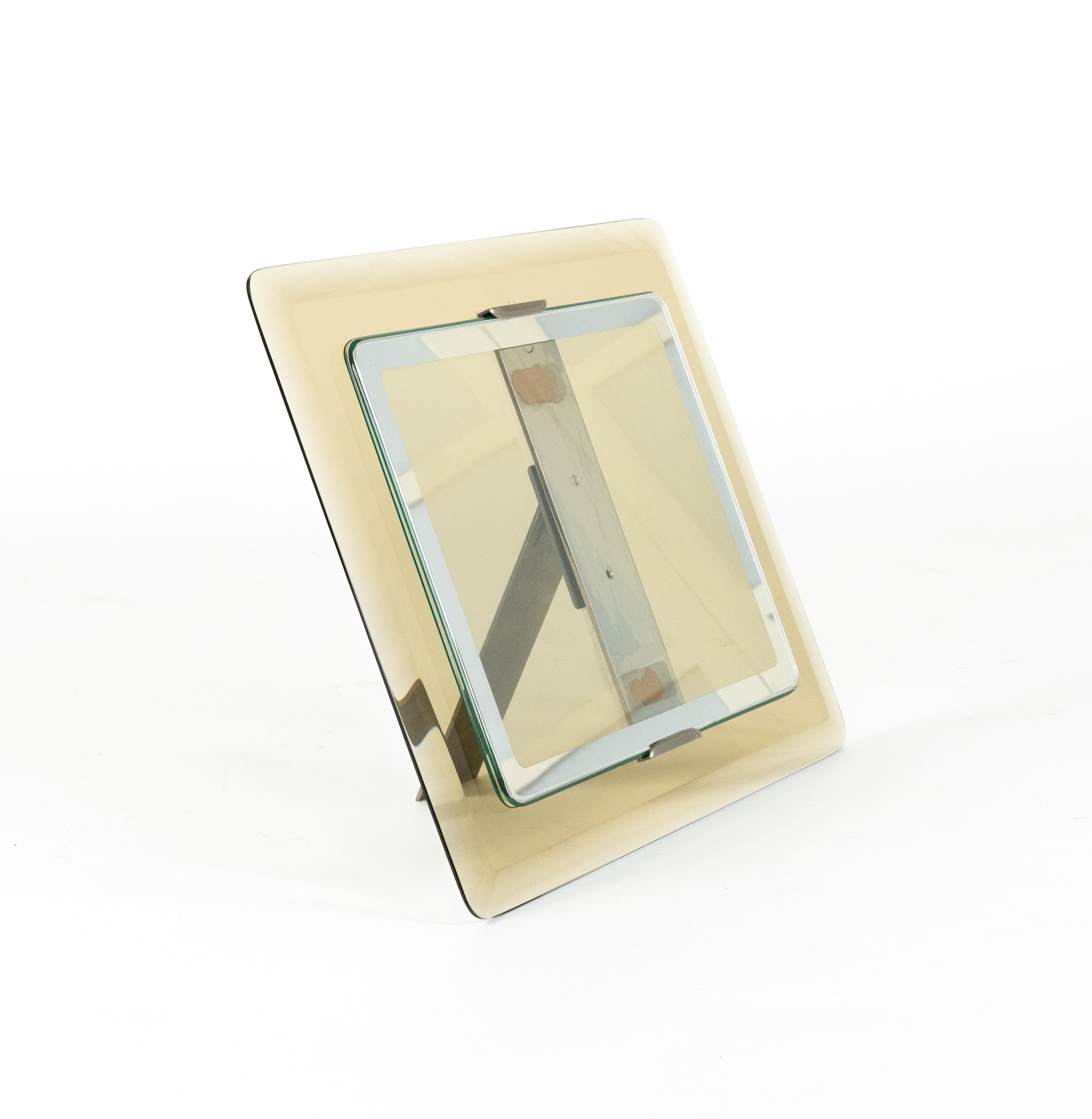 Métal Cadre en verre fumé du milieu du siècle Attribué à Fontana Arte, Italie 1970 en vente