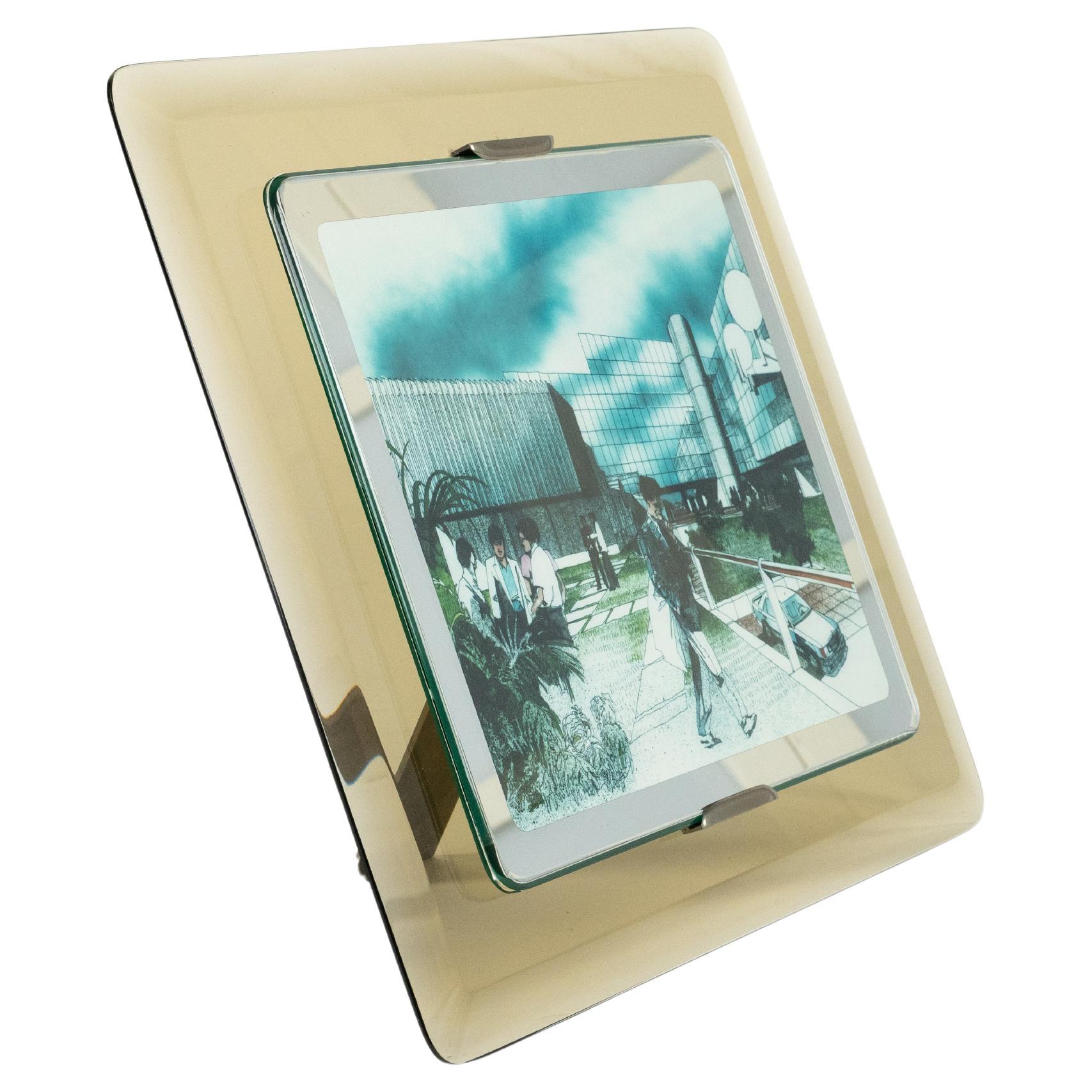 Cadre en verre fumé du milieu du siècle Attribué à Fontana Arte, Italie 1970