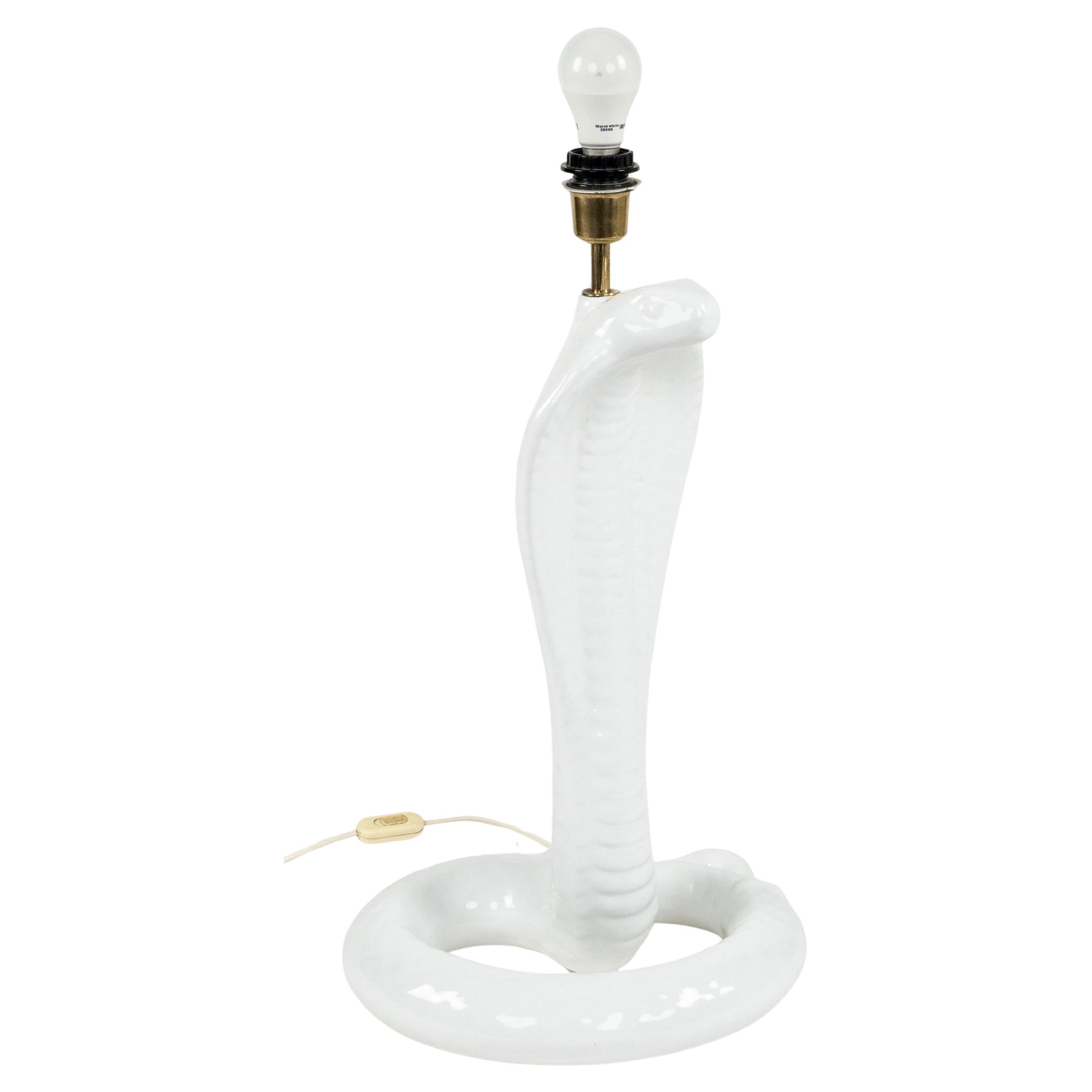 Midcentury Snake Table Lamp in White Ceramic by Tommaso Barbi, Italy 1970s For Sale