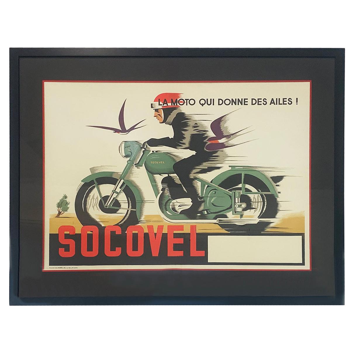 Midcentury Socovel Motorcyle Poster framed For Sale at 1stDibs