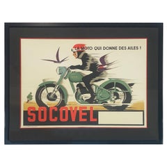 Vintage Midcentury Socovel Motorcyle Poster framed