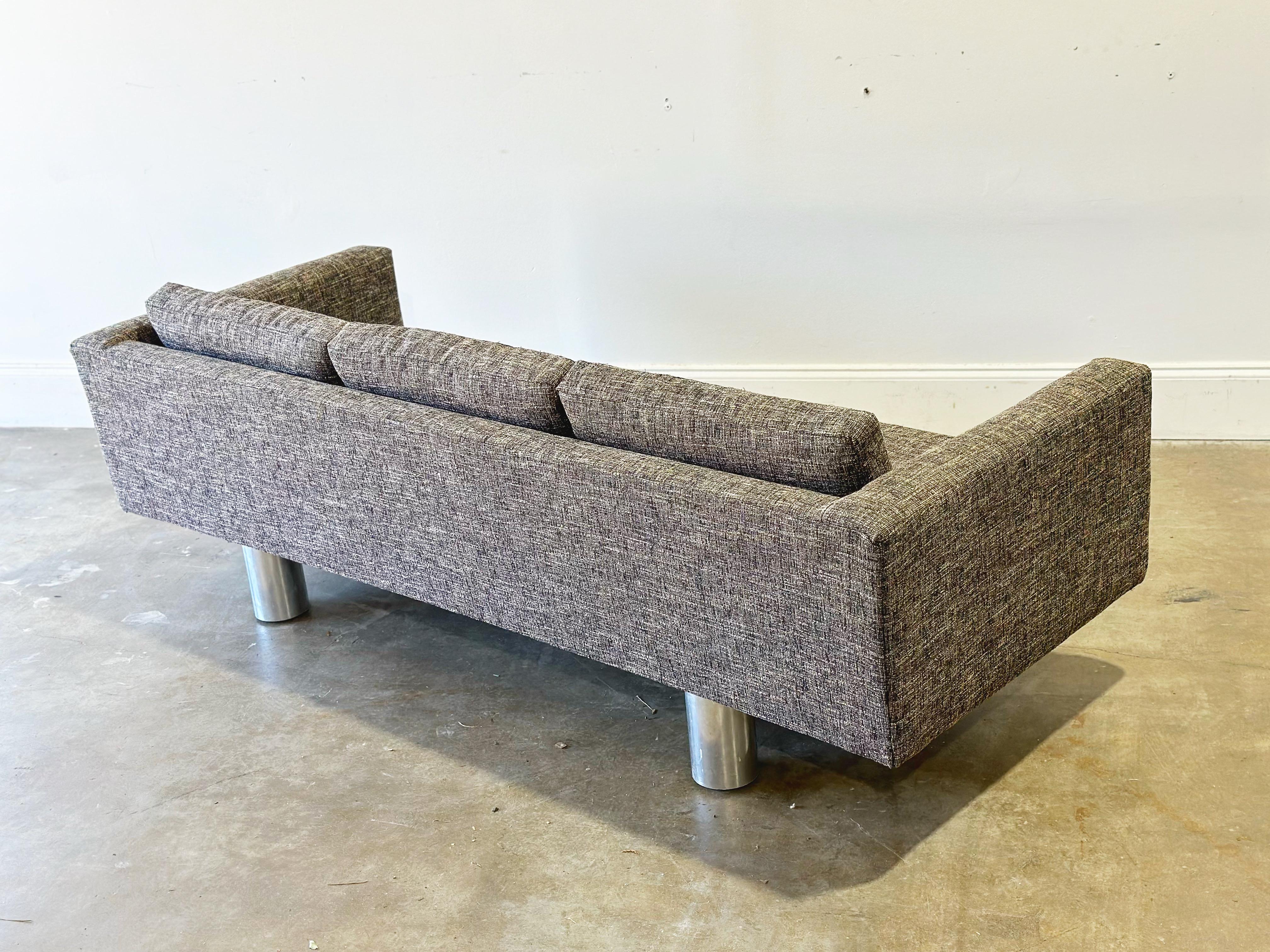 Midcentury Sofa by Selig, Tuexdo Style, Polished Chrome Cylinder Drum Legs 1