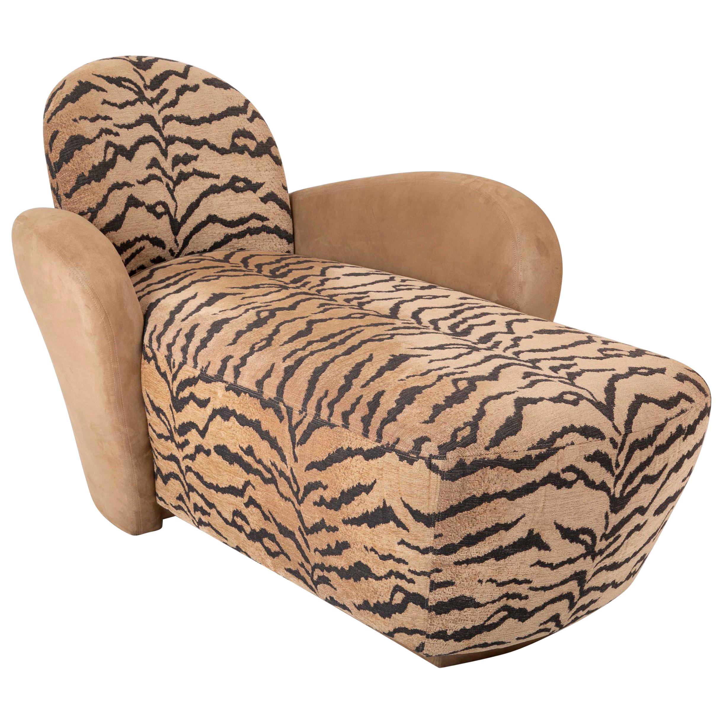 Divano/divano Midcentury in pelle scamosciata e tessuto Tiger in vendita